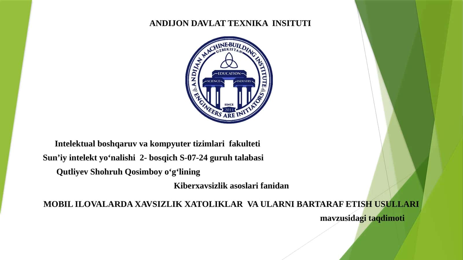 MOBIL ILOVALARDA XAVSIZLIK XATOLIKLAR VA ULARNI BARTARAF ETISH USULLARI 1