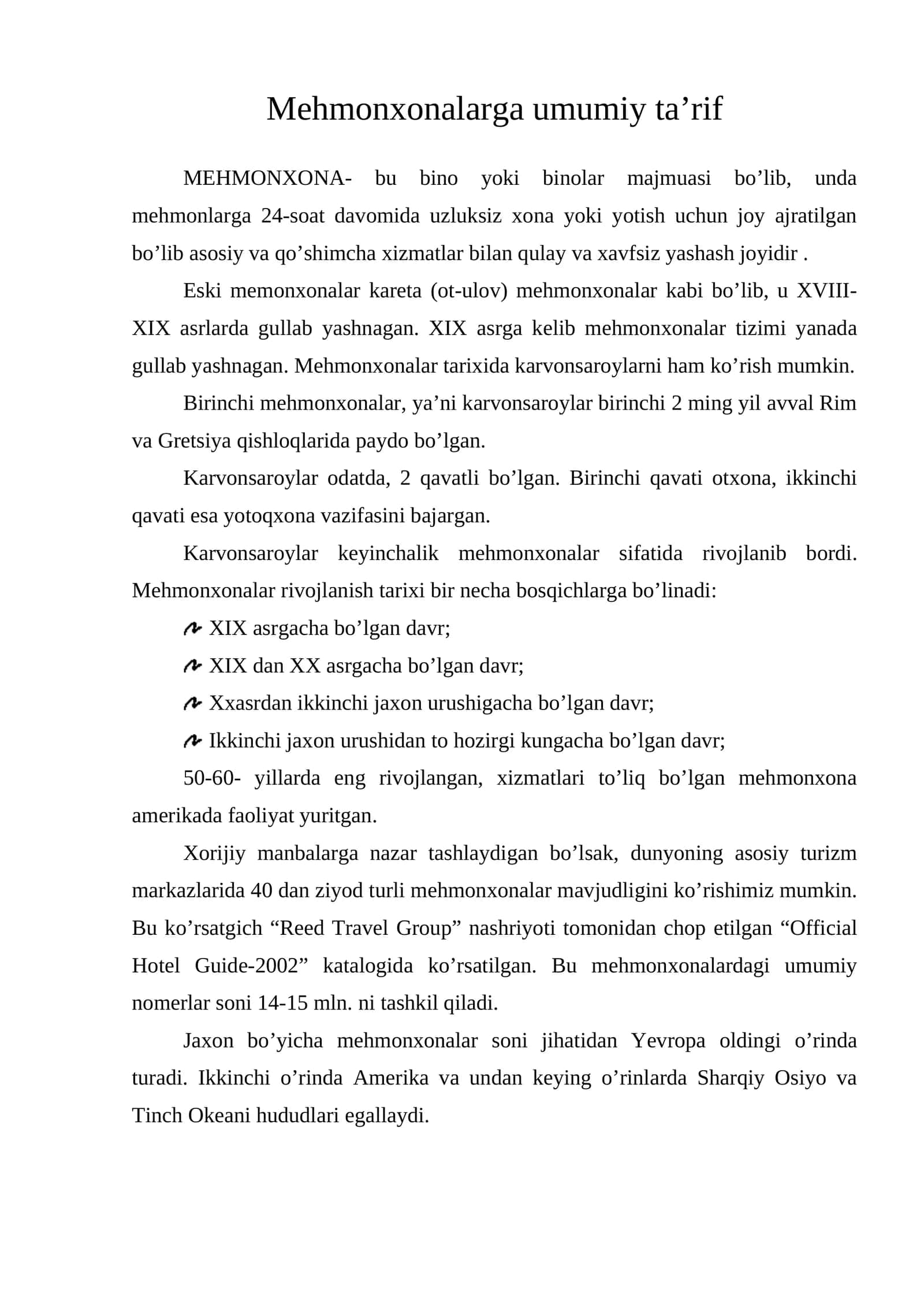 Mehmonxonalarga umumiy ta’rif 1
