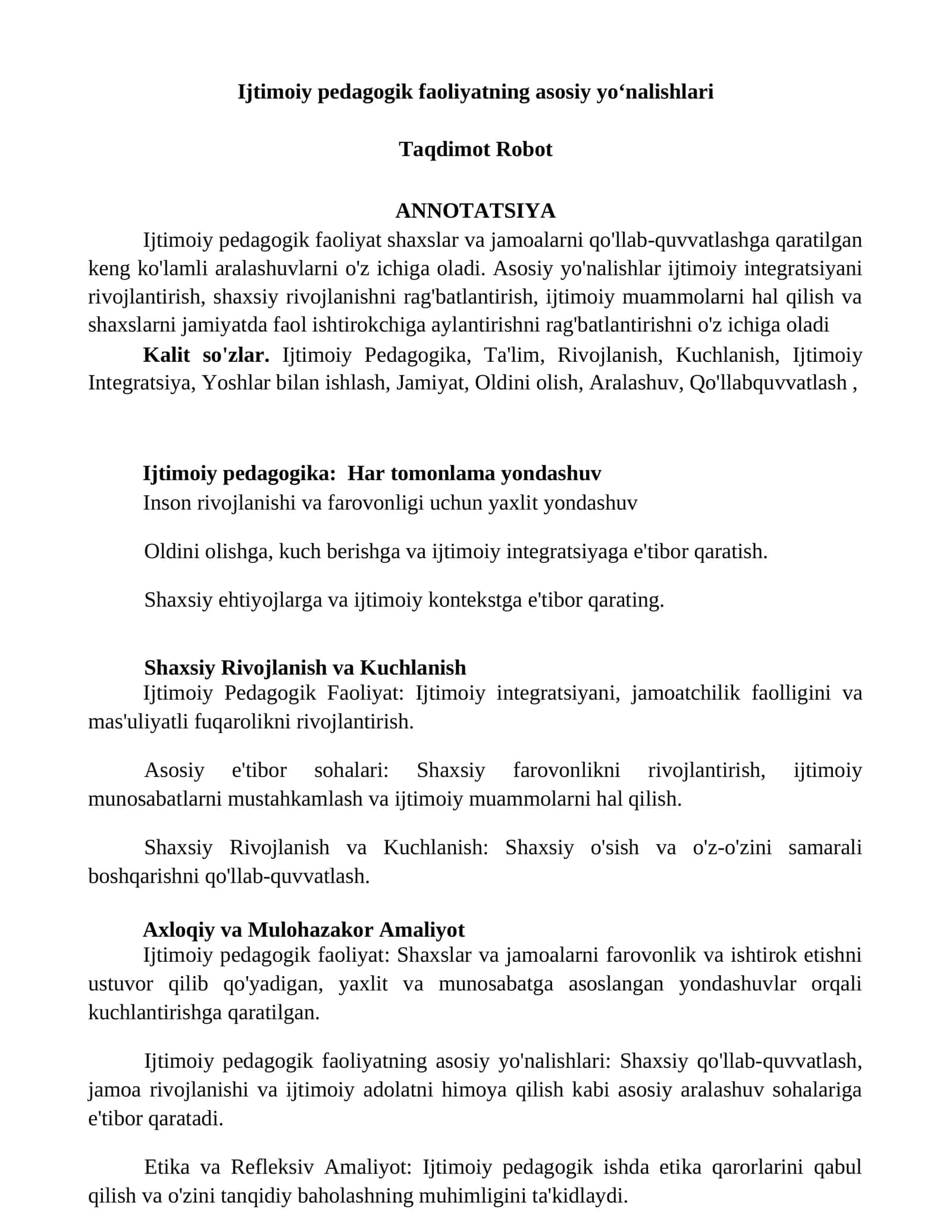 Ijtimoiy pedagogik faoliyatning asosiy yoʻnalishlari 1