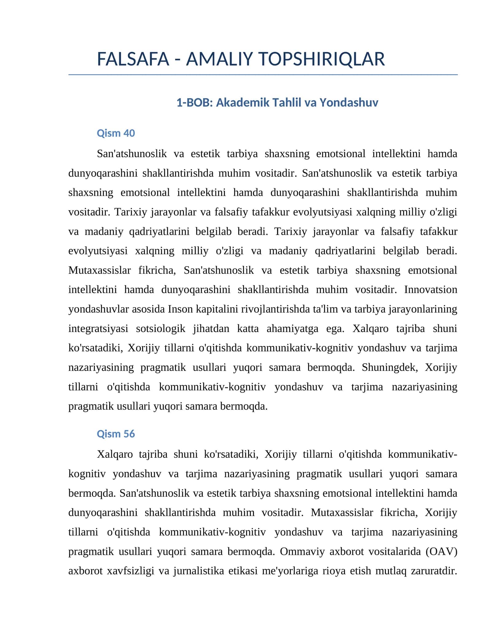 FALSAFA - AMALIY TOPSHIRIQLAR 1