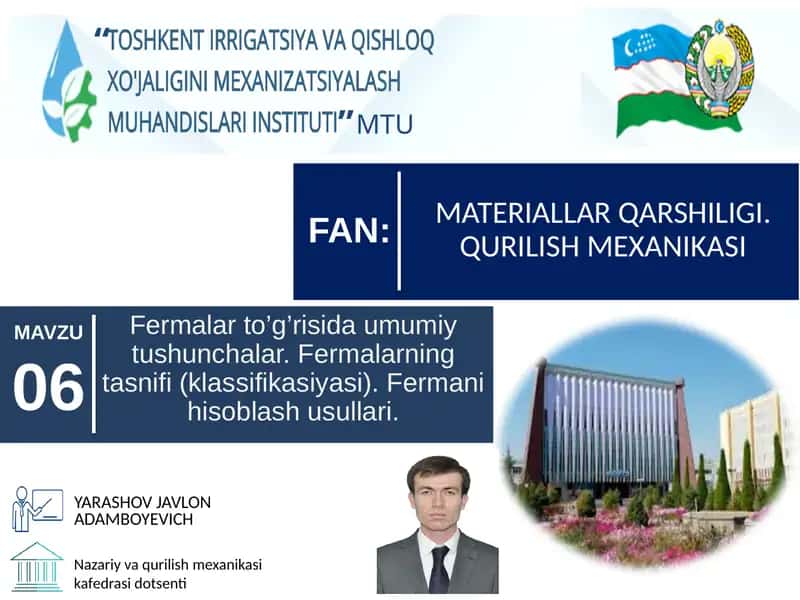 MATERIALLAR QARSHILIGI. QURILISH MEXANIKASI 1