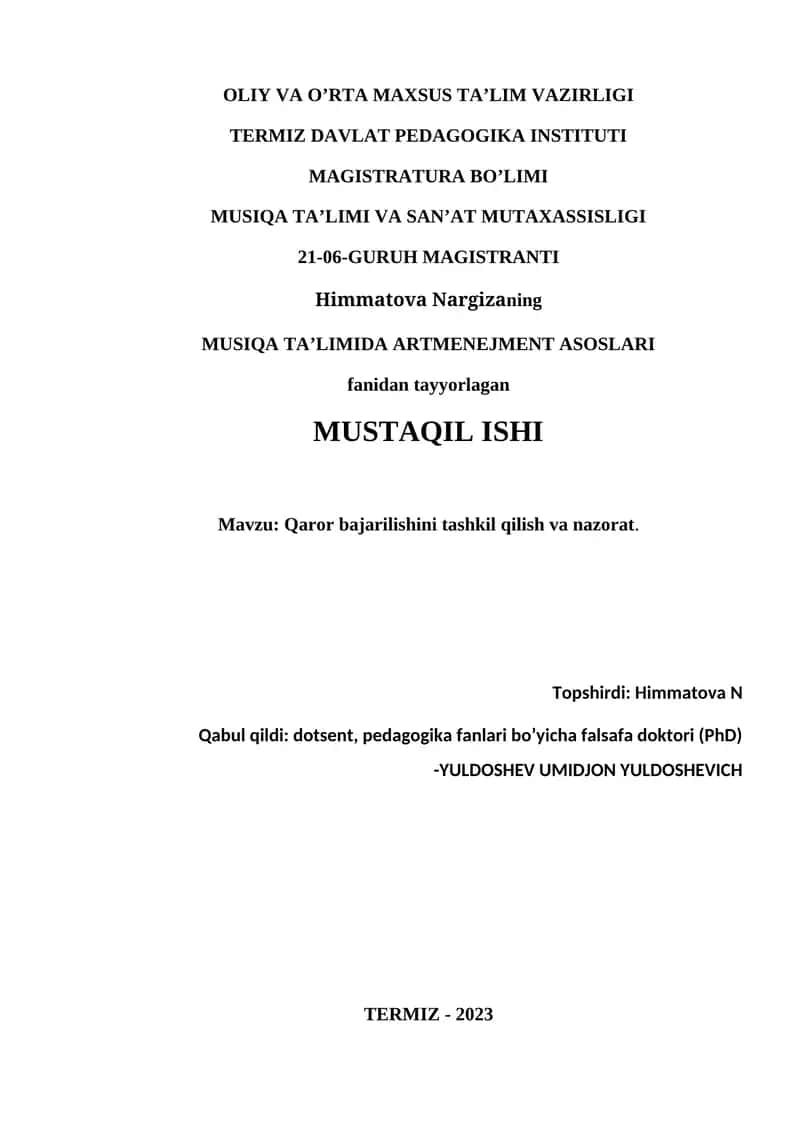 MUSIQA TA’LIMIDA ARTMENEJMENT ASOSLARI 1