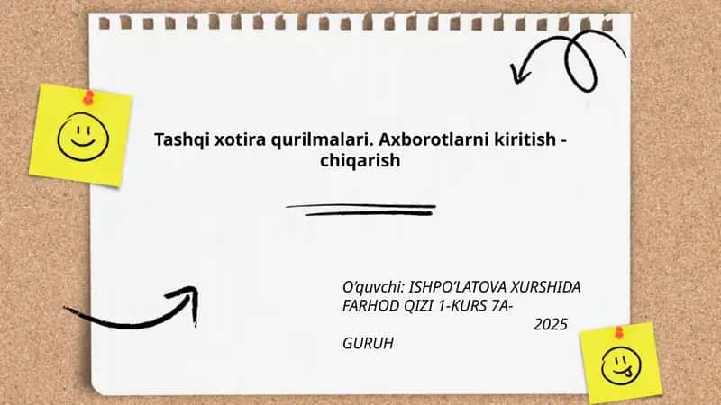 Tashqi xotira qurilmalari. Axborotlarni kiritish - chiqarish 1