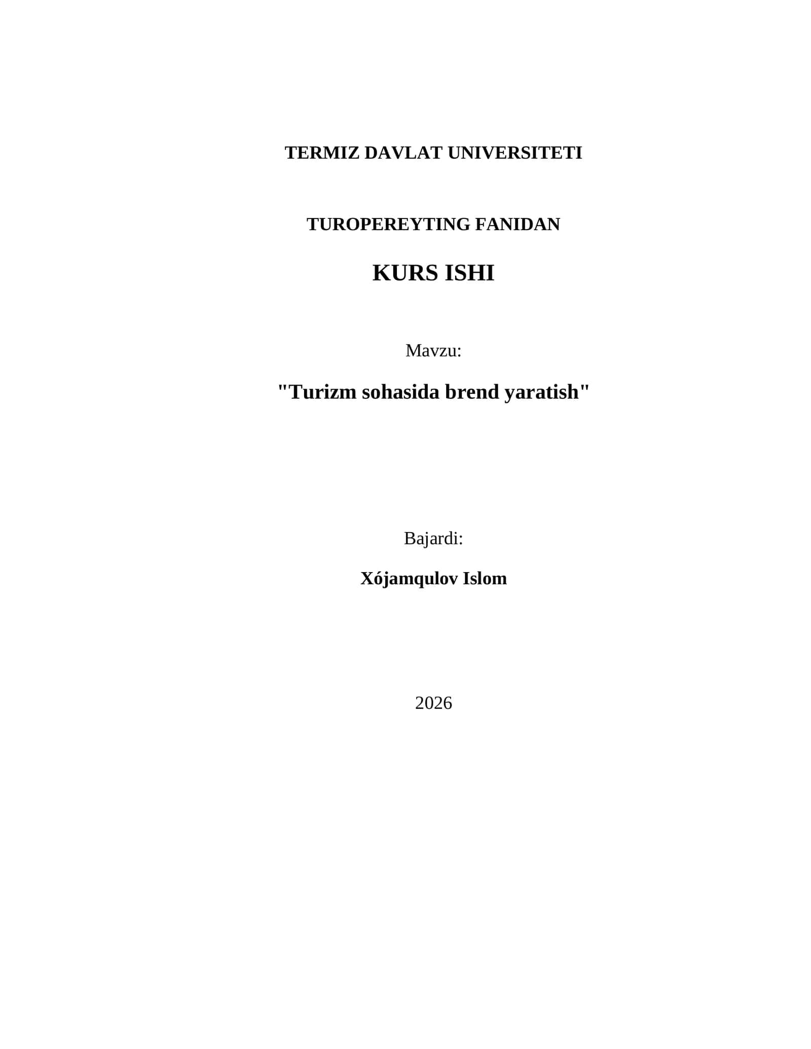 Turizm sohasida brend yaratish 1