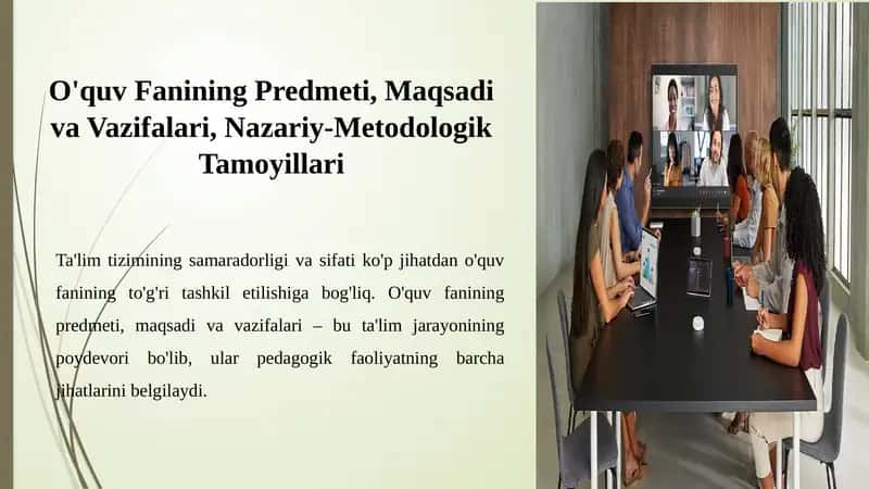 O'quv Fanining Predmeti, Maqsadi va Vazifalari, Nazariy-Metodologik Tamoyillari 1