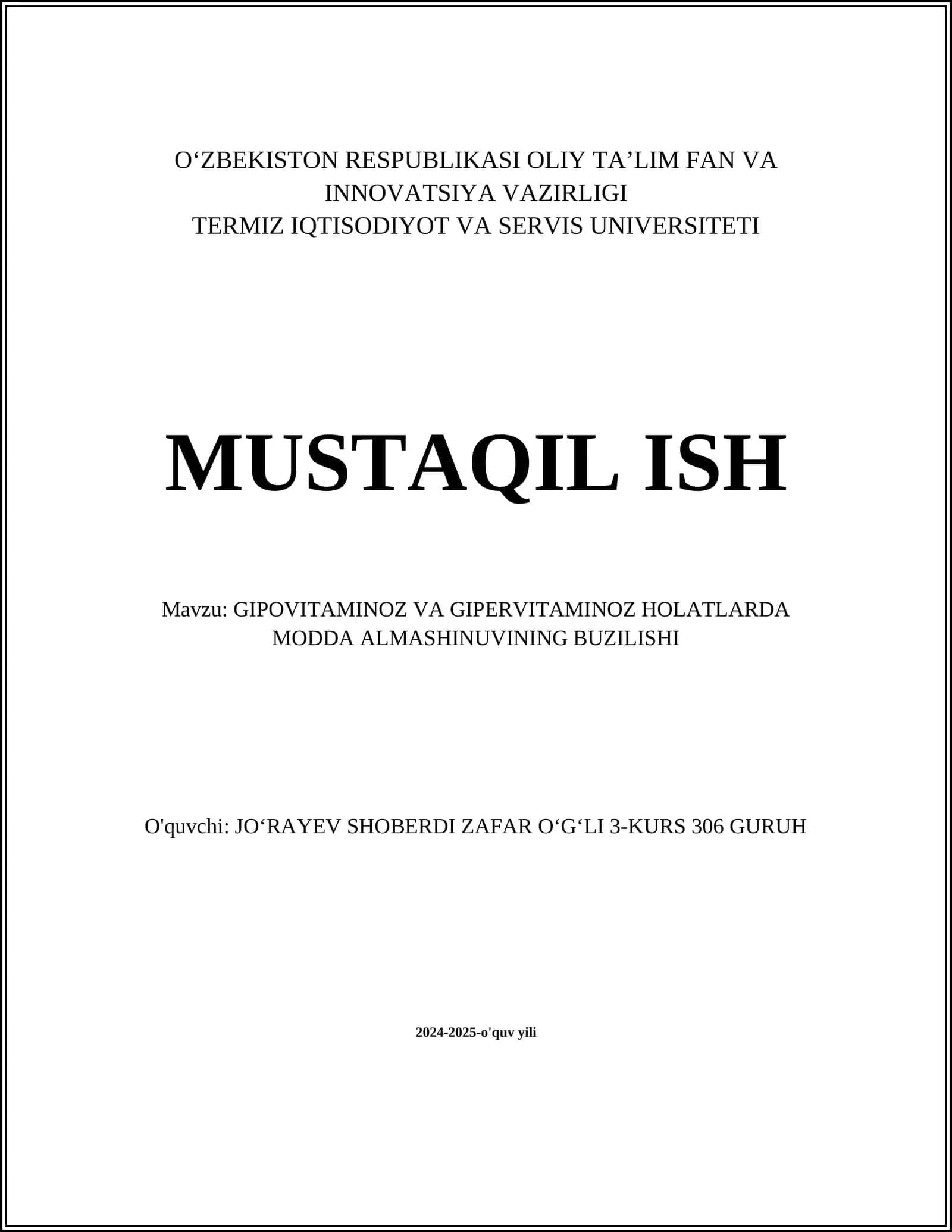 GIPOVITAMINOZ VA GIPERVITAMINOZ HOLATLARDA MODDA ALMASHINUVINING BUZILISHI 1