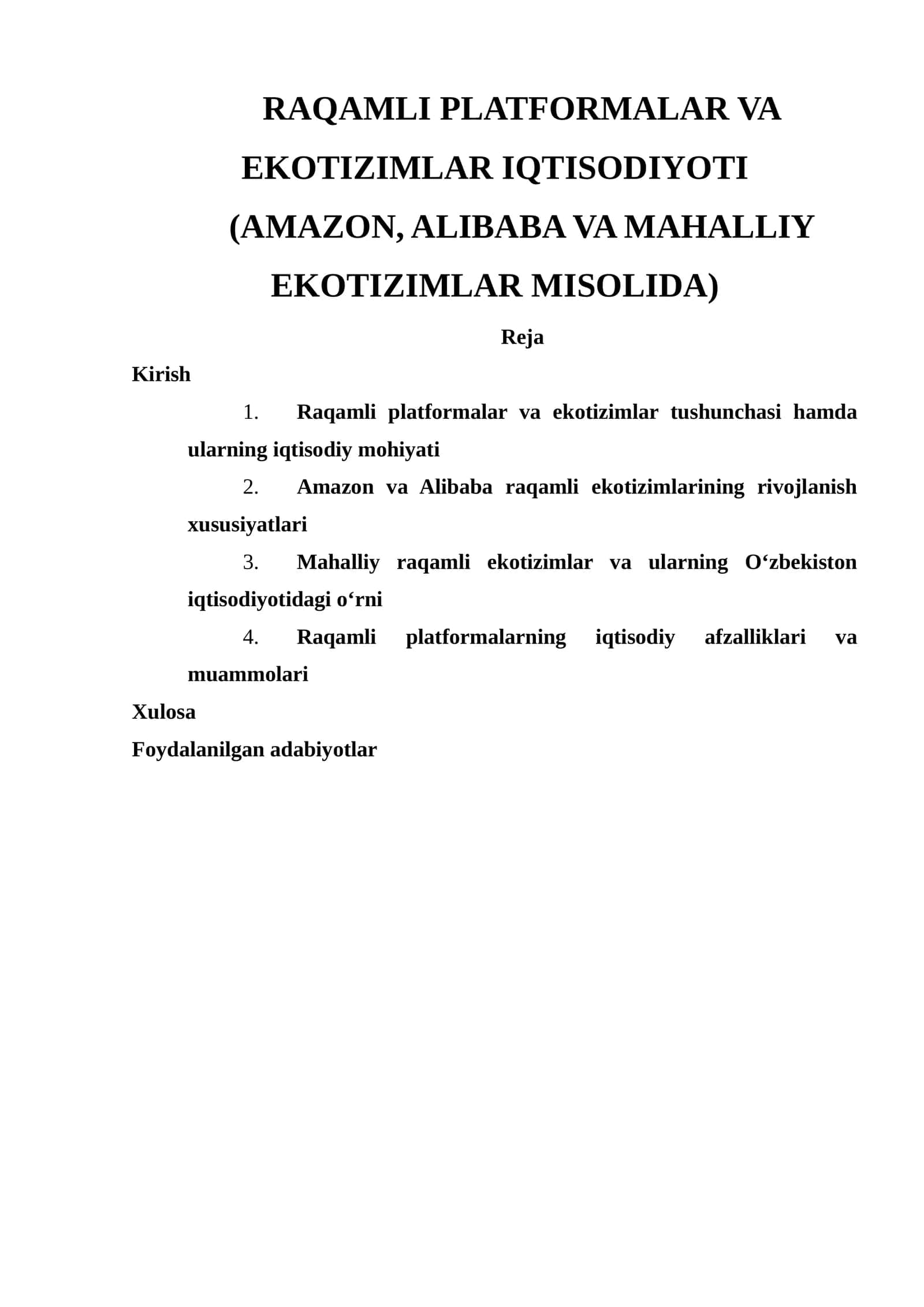 RAQAMLI PLATFORMALAR VA EKOTIZIMLAR IQTISODIYOTI 1