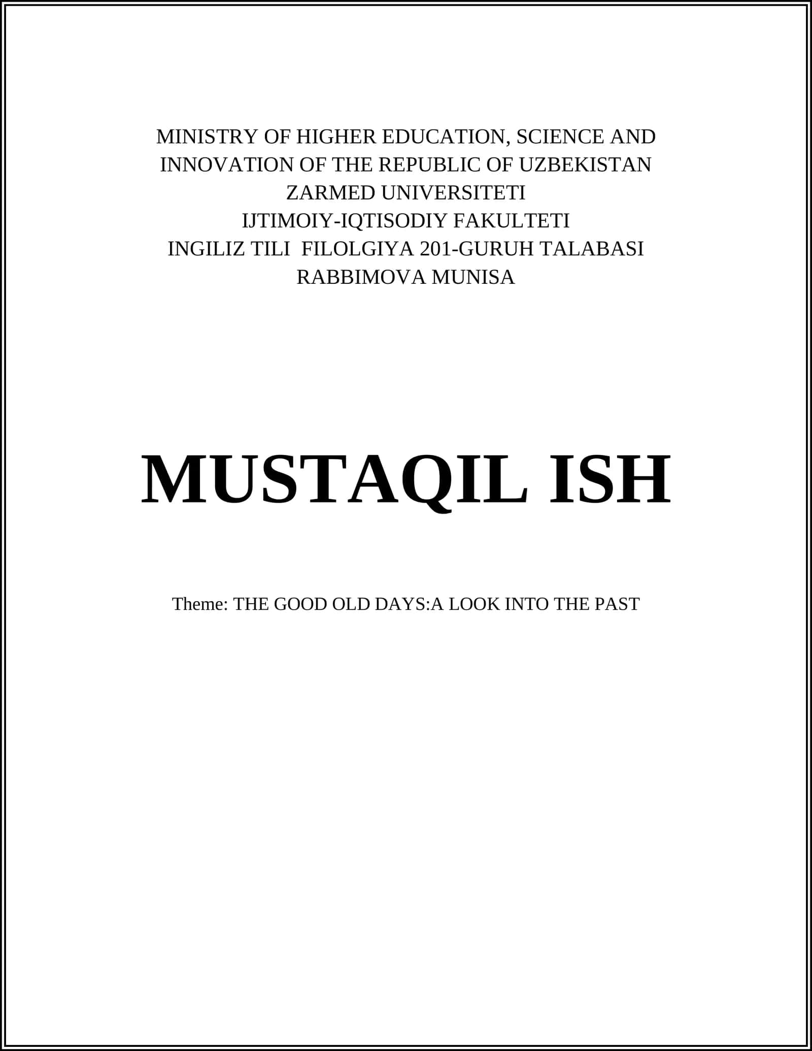 INGILIZ TILI FILOLGIYA 201-GURUH TALABASI RABBIMOVA MUNISA 1
