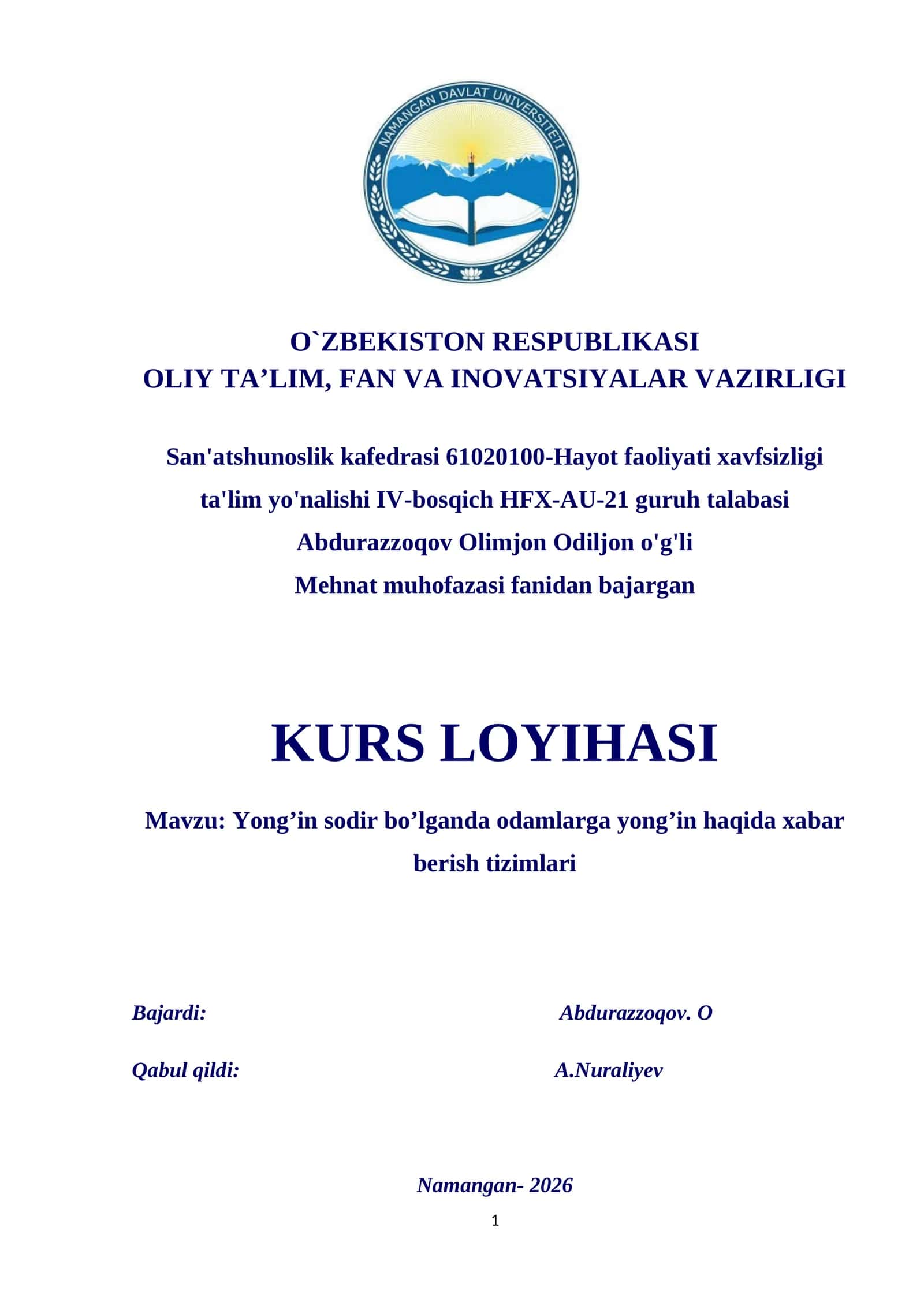 Yong’in sodir bo’lganda odamlarga yong’in haqida xabar berish tizimlari 1