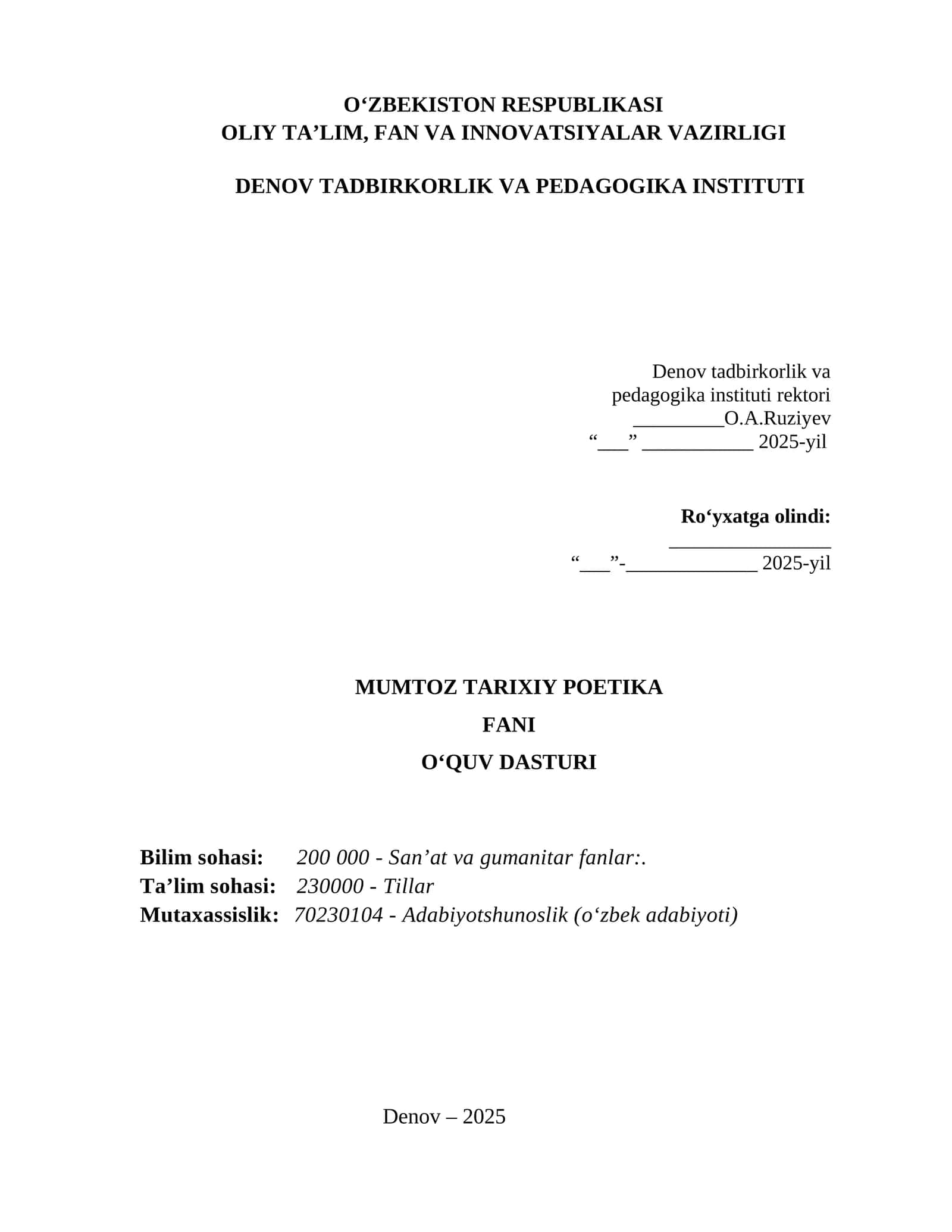 MUMTOZ TARIXIY POETIKA FANI 1