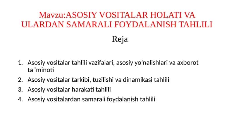 ASOSIYVOSITALAR HOLATI VA ULARDAN SAMARALI FOYDALANISH TAHLILI 1