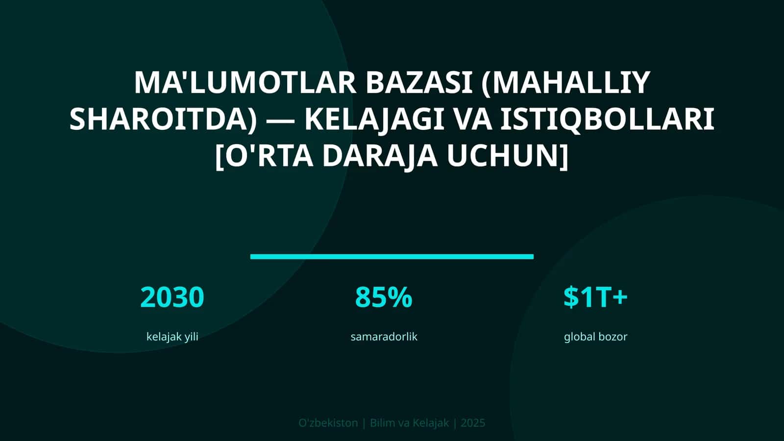MA'LUMOTLAR BAZASI (MAHALLIY SHAROITDA) — KELAJAGI VA ISTIQBOLLARI [O'RTA DARAJA UCHUN] 1