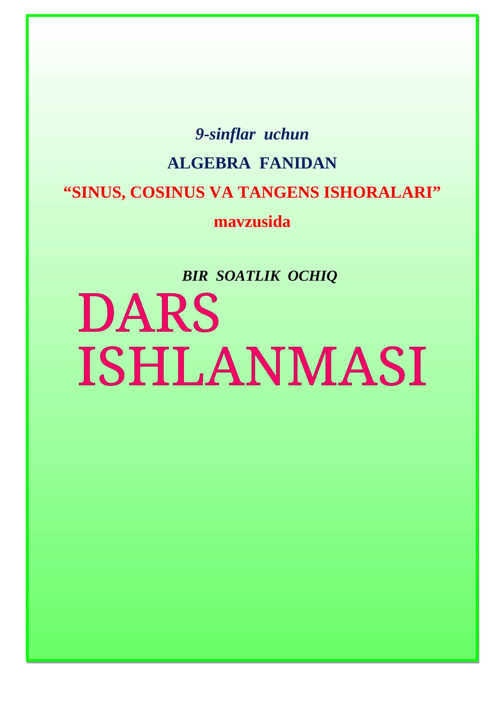 Sinus, kosinus va tangens ishoralari darsi 1