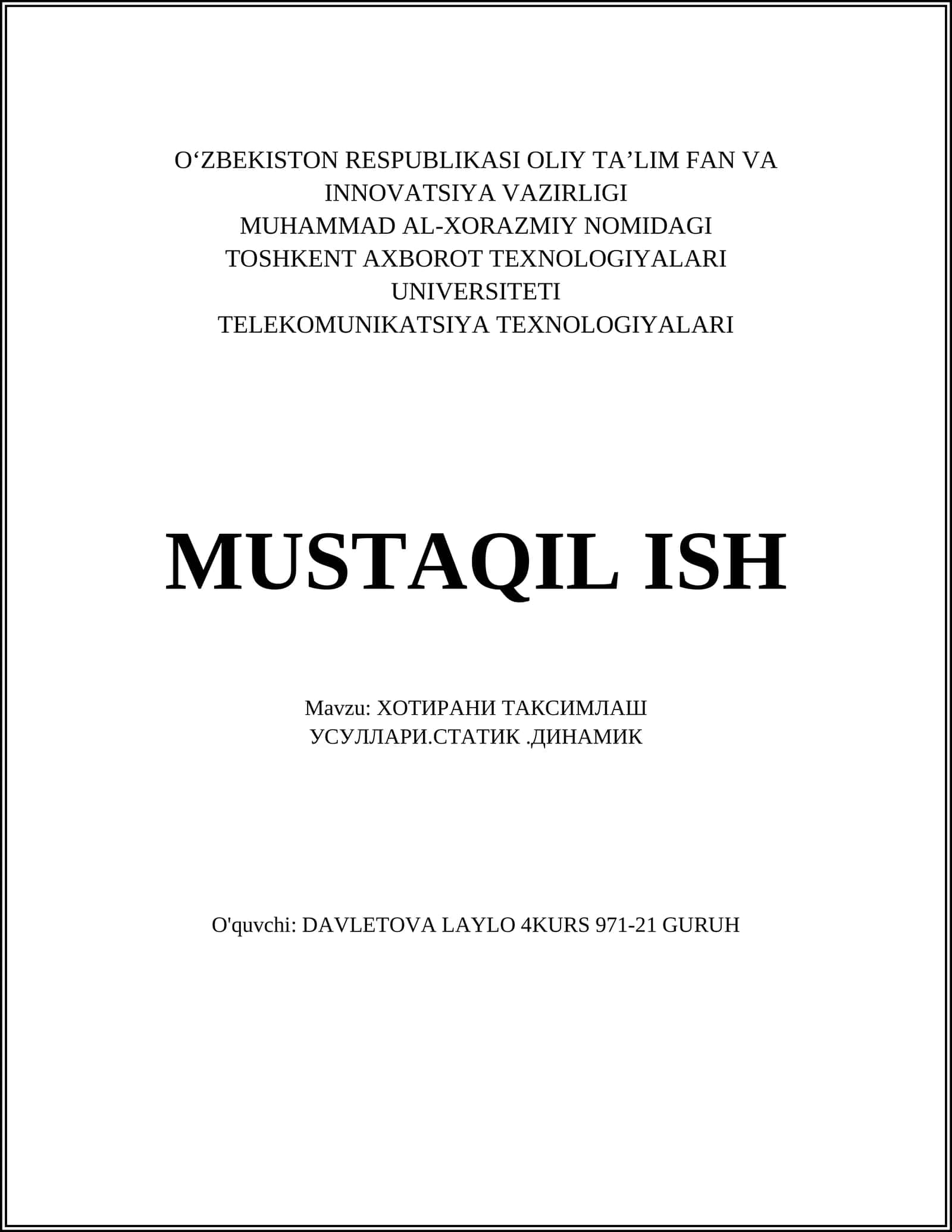 Хотирани статик таксимлаш усуллари 1