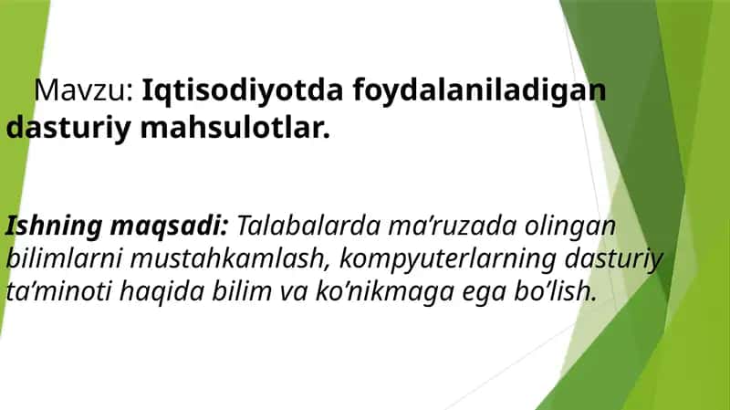 Iqtisodiyotda foydalaniladigan dasturiy mahsulotlar 1