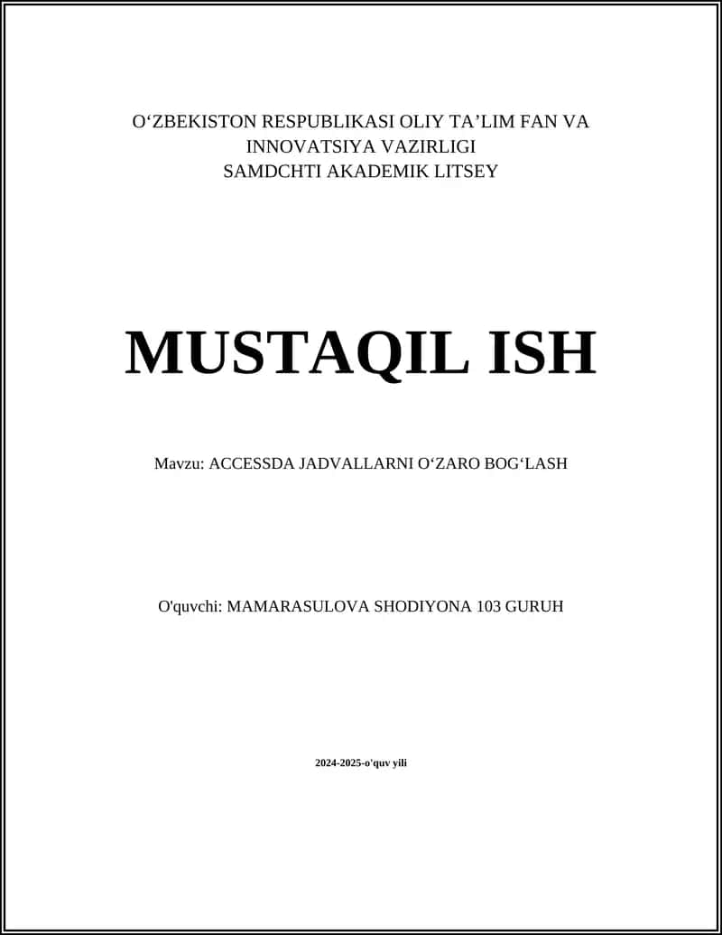Fermerlik ma'lumotlar bazasi yaratish 1