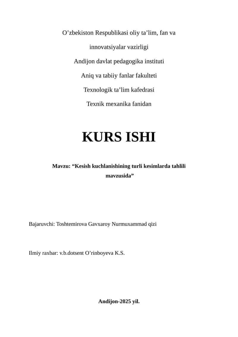 KESISH KUCHLANISHINING TURLI KESIMLARDA TAHLILI 1