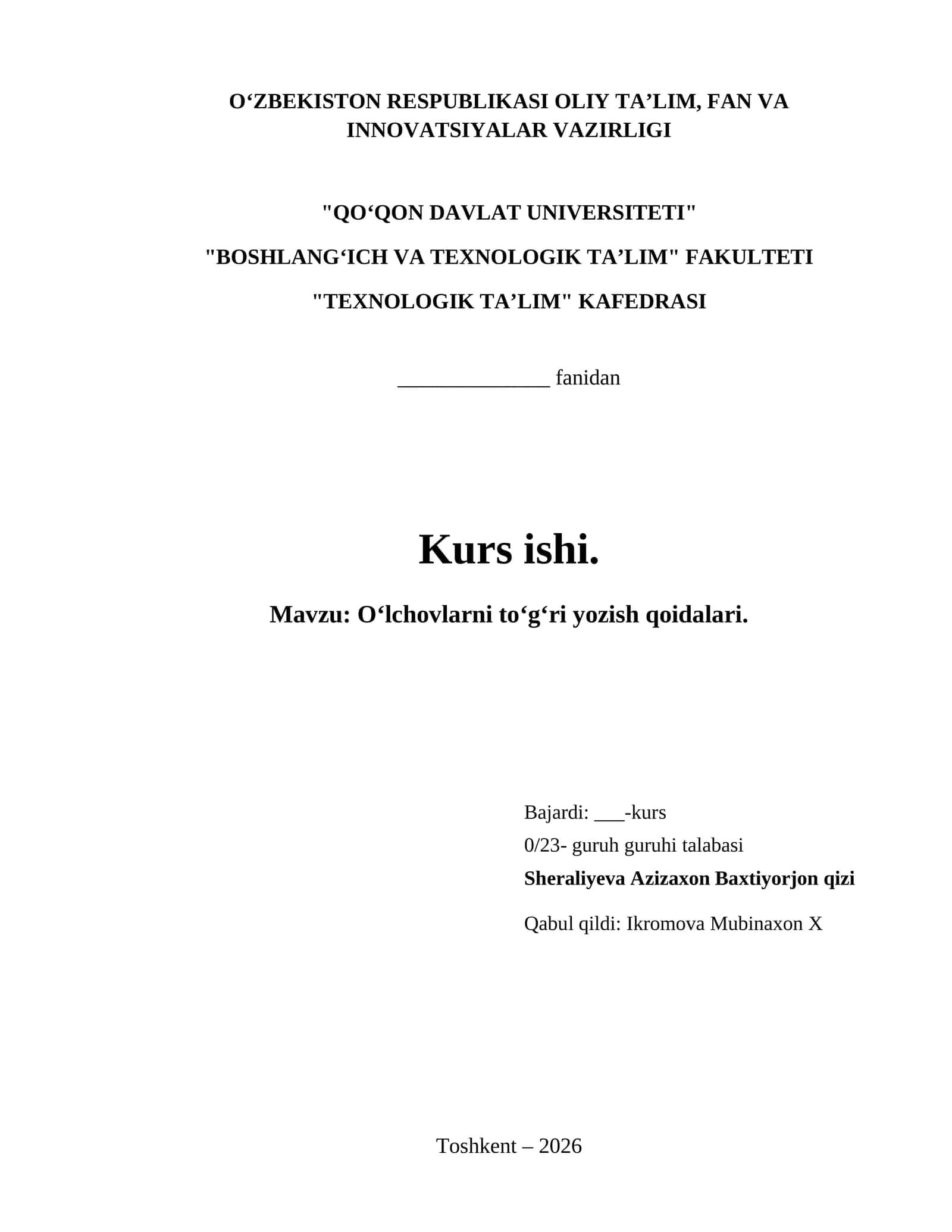 Oʻlchovlarni toʻgʻri yozish qoidalari. 1