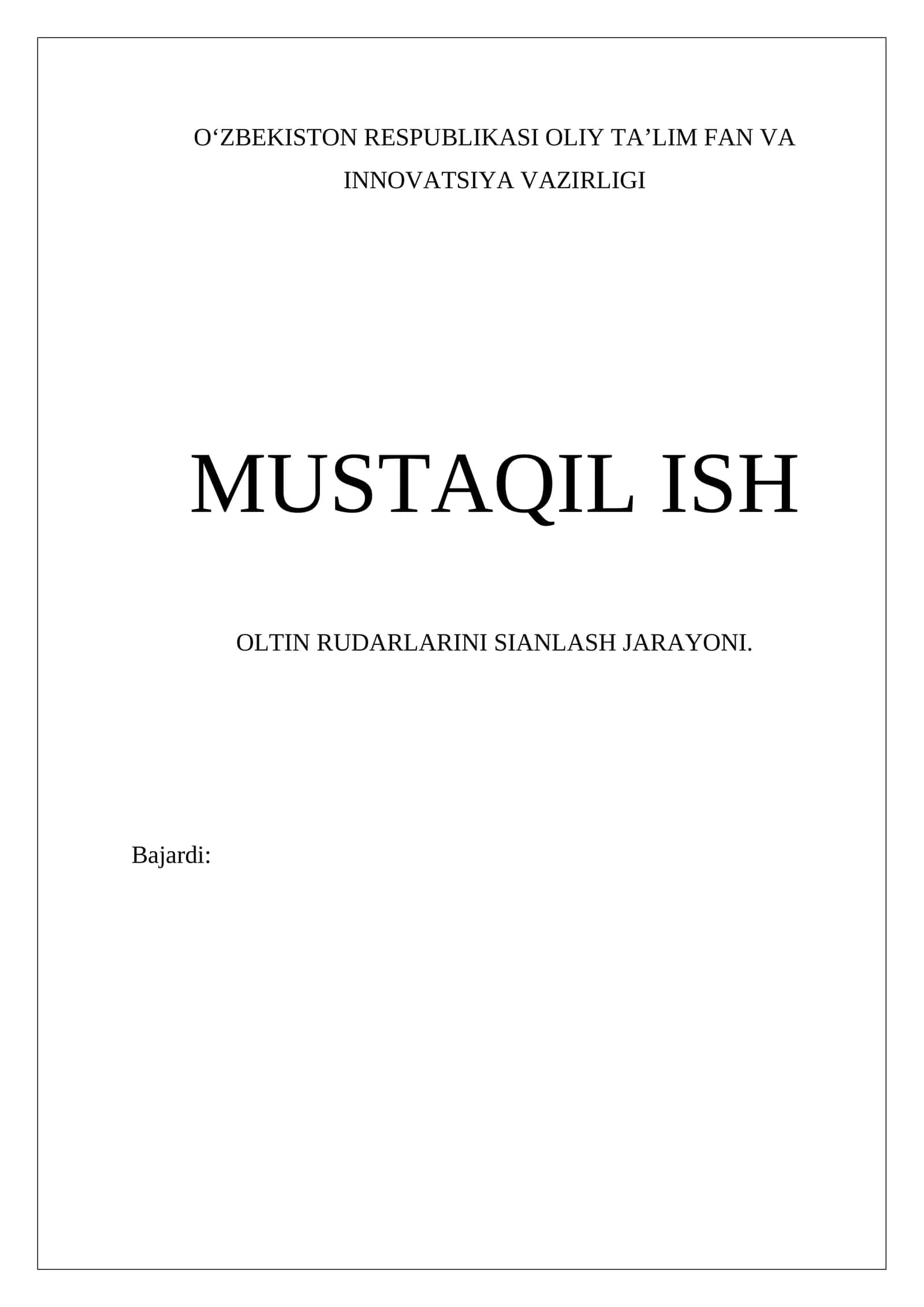 Oltin Rudalarini Sianlash Jarayoni 1