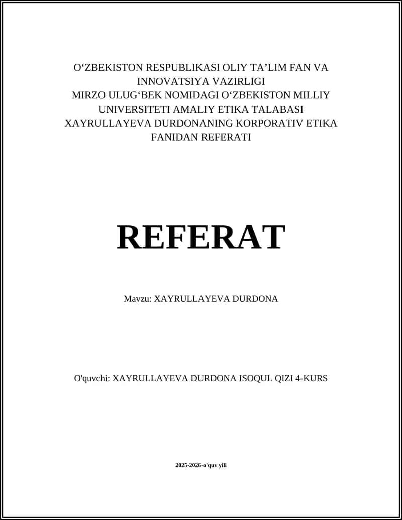 XAYRULLAYEVA DURDONA REFERAT 1