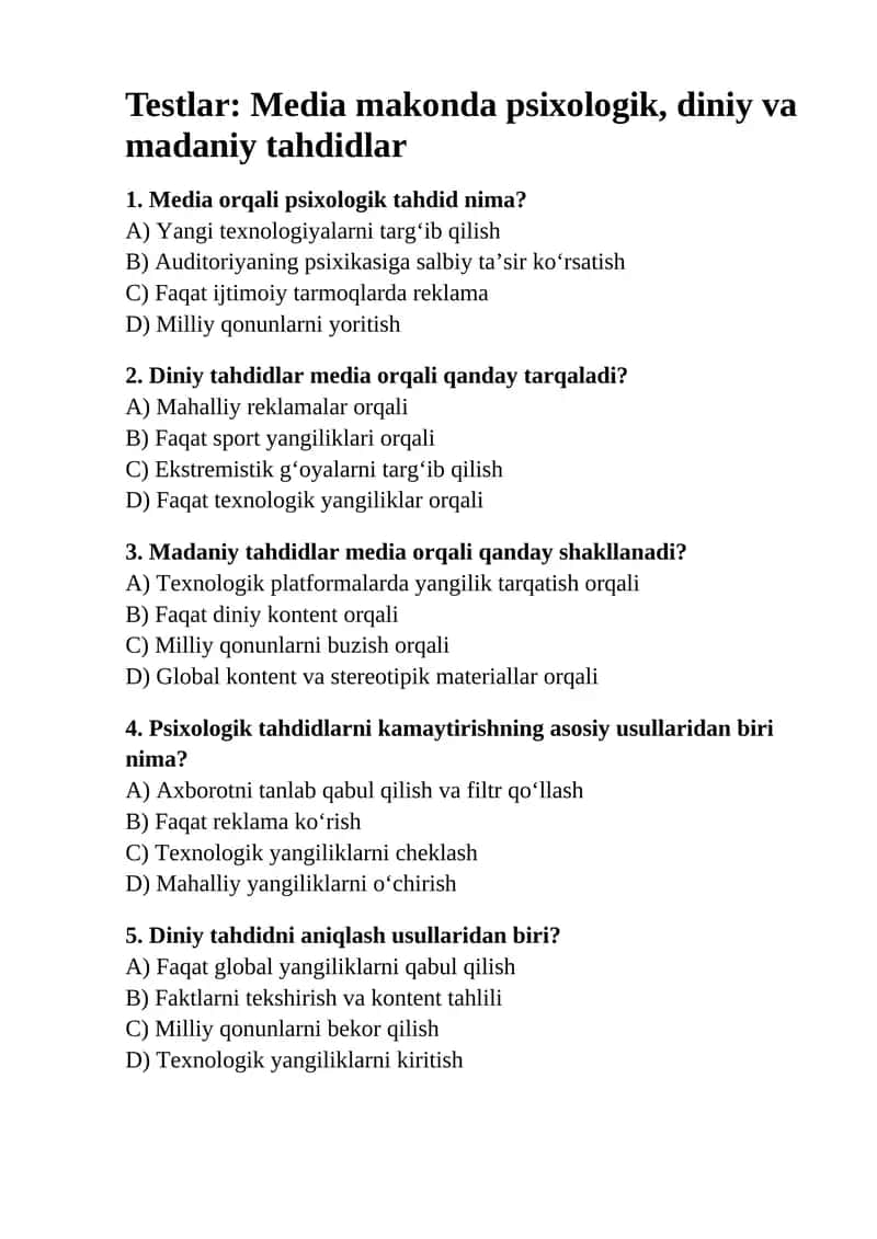 Media makonda psixologik, diniy va madaniy tahdidlar 1