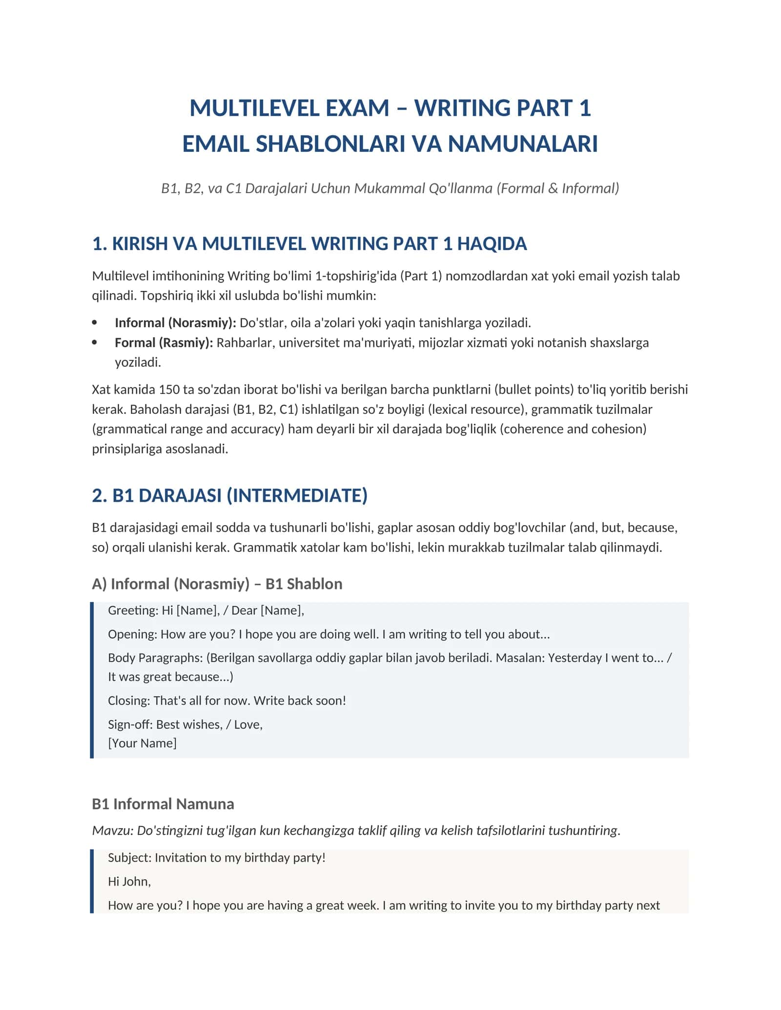 EMAIL SHABLONLARI VA NAMUNALARI 1
