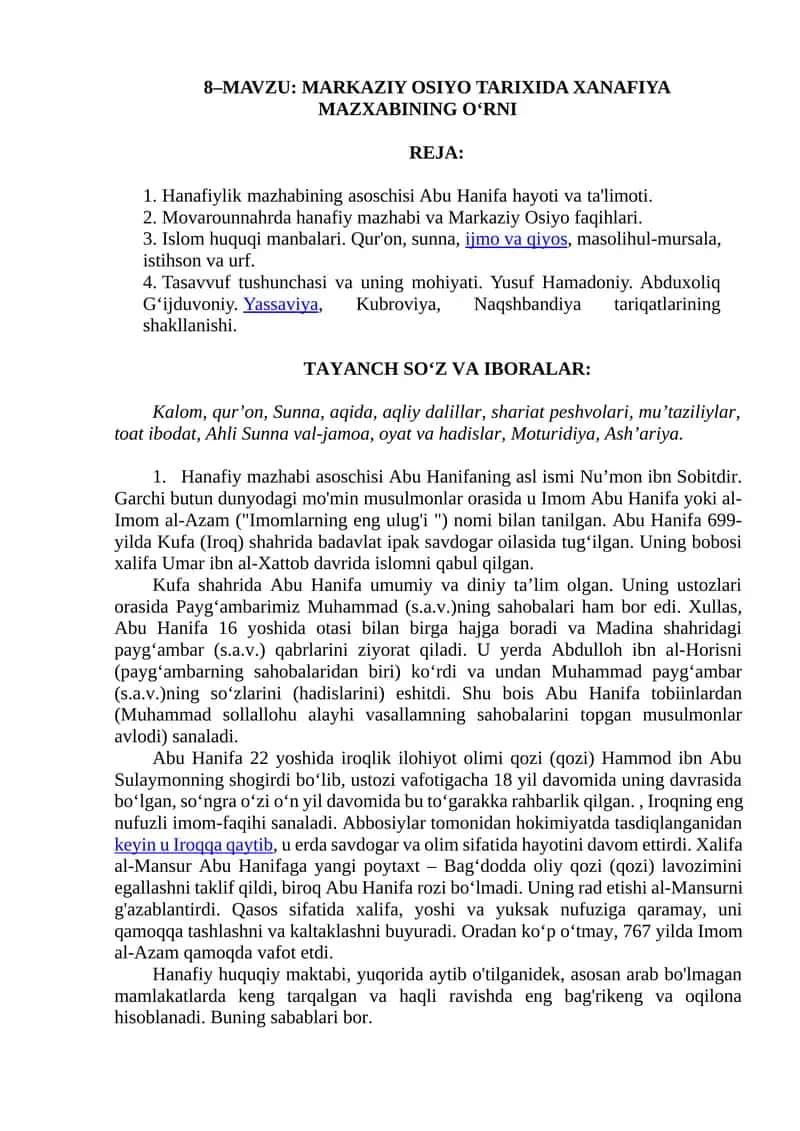 MARKAZIY OSIYO TARIXIDA XANAFIYA MAZXABINING O‘RNI 1