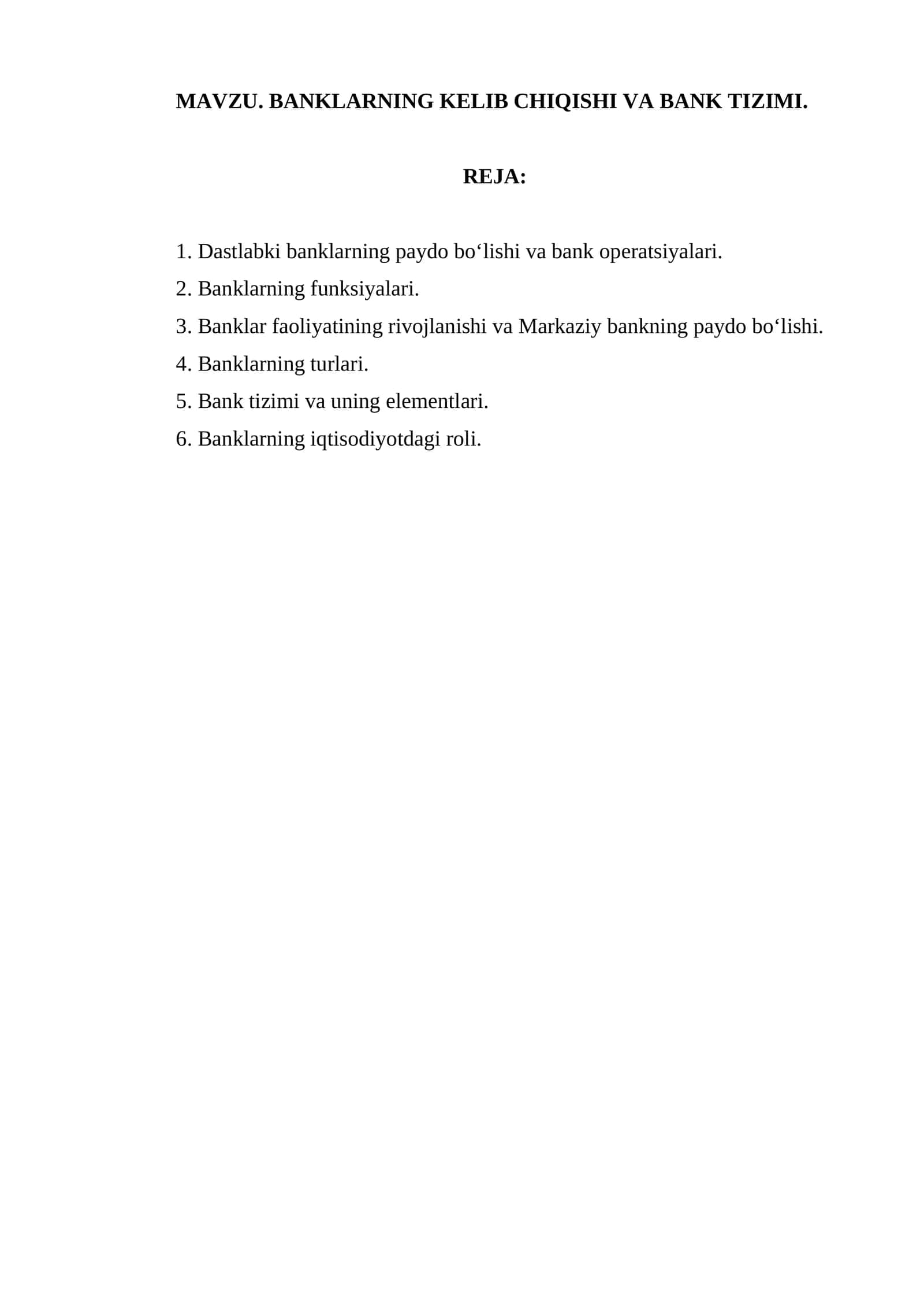 BANKLARNING KELIB CHIQISHI VA BANK TIZIMI 1