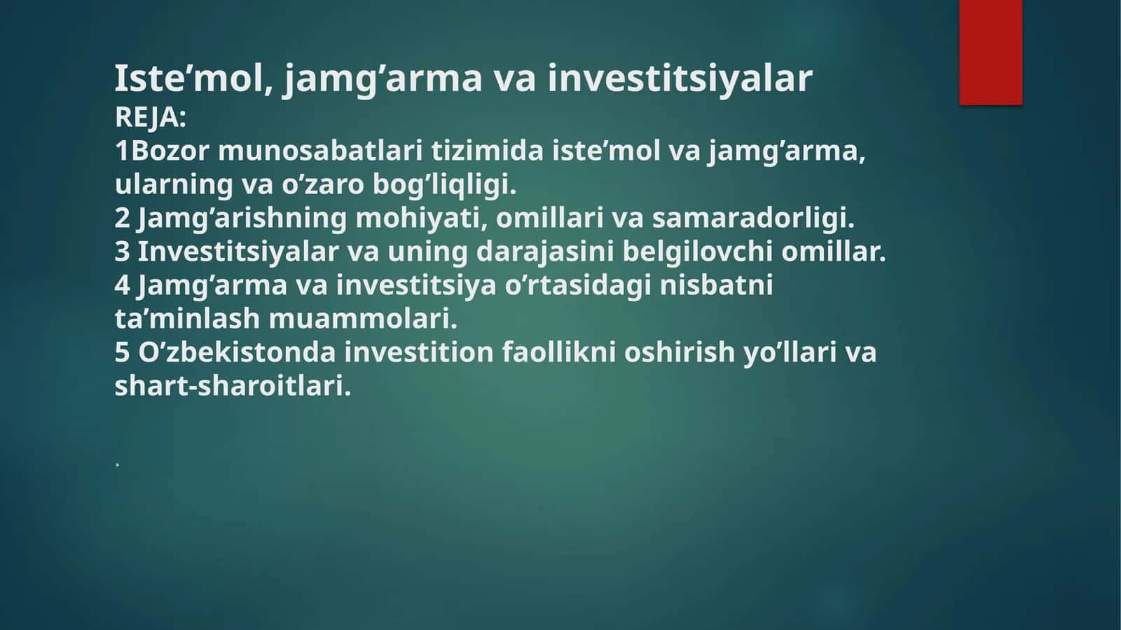 Istemol jamgarma va invistitsiyalar. 1