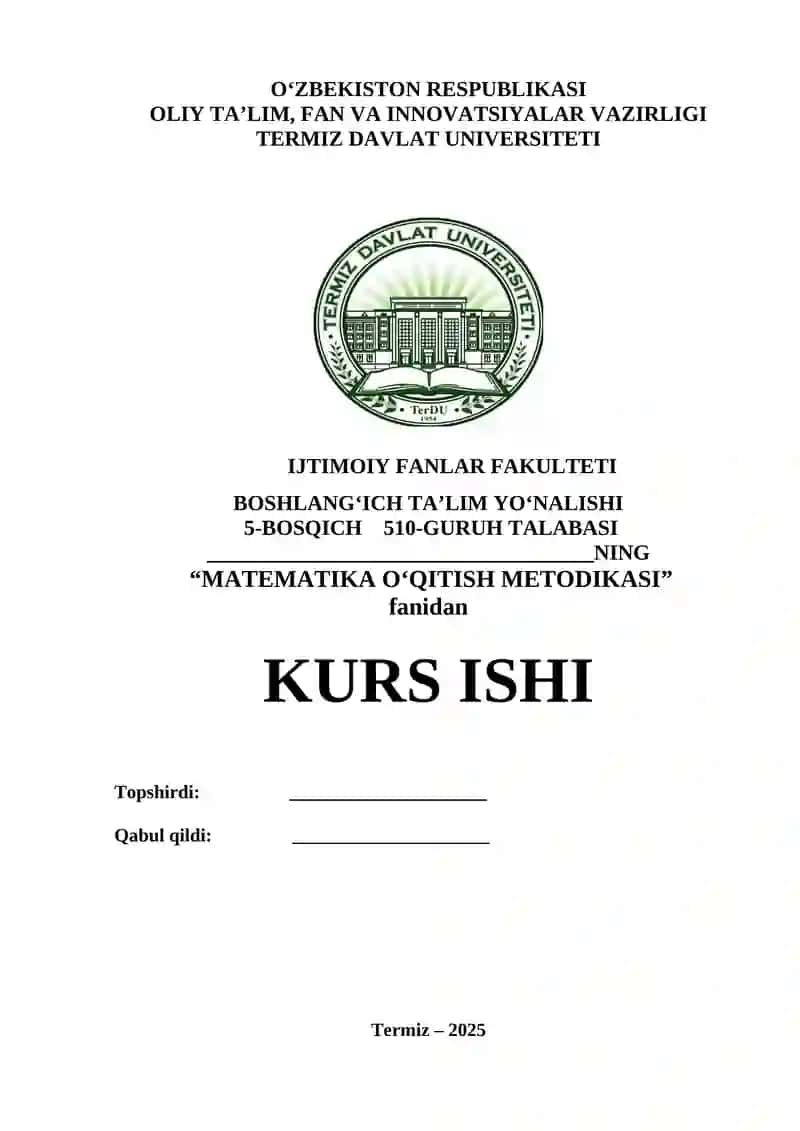"MATEMATIKA O‘QITISH METODIKASI" 1