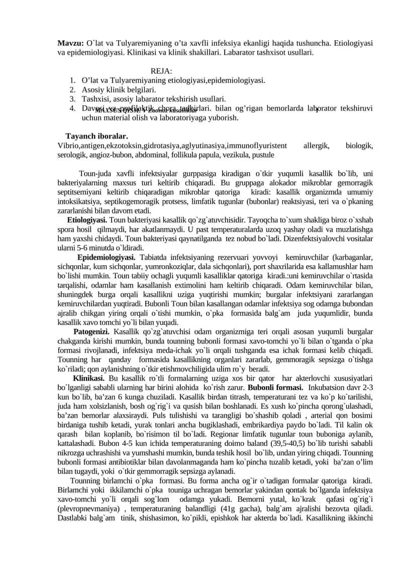 O`lat va Tulyaremiyaning o’ta xavfli infektsiya 1