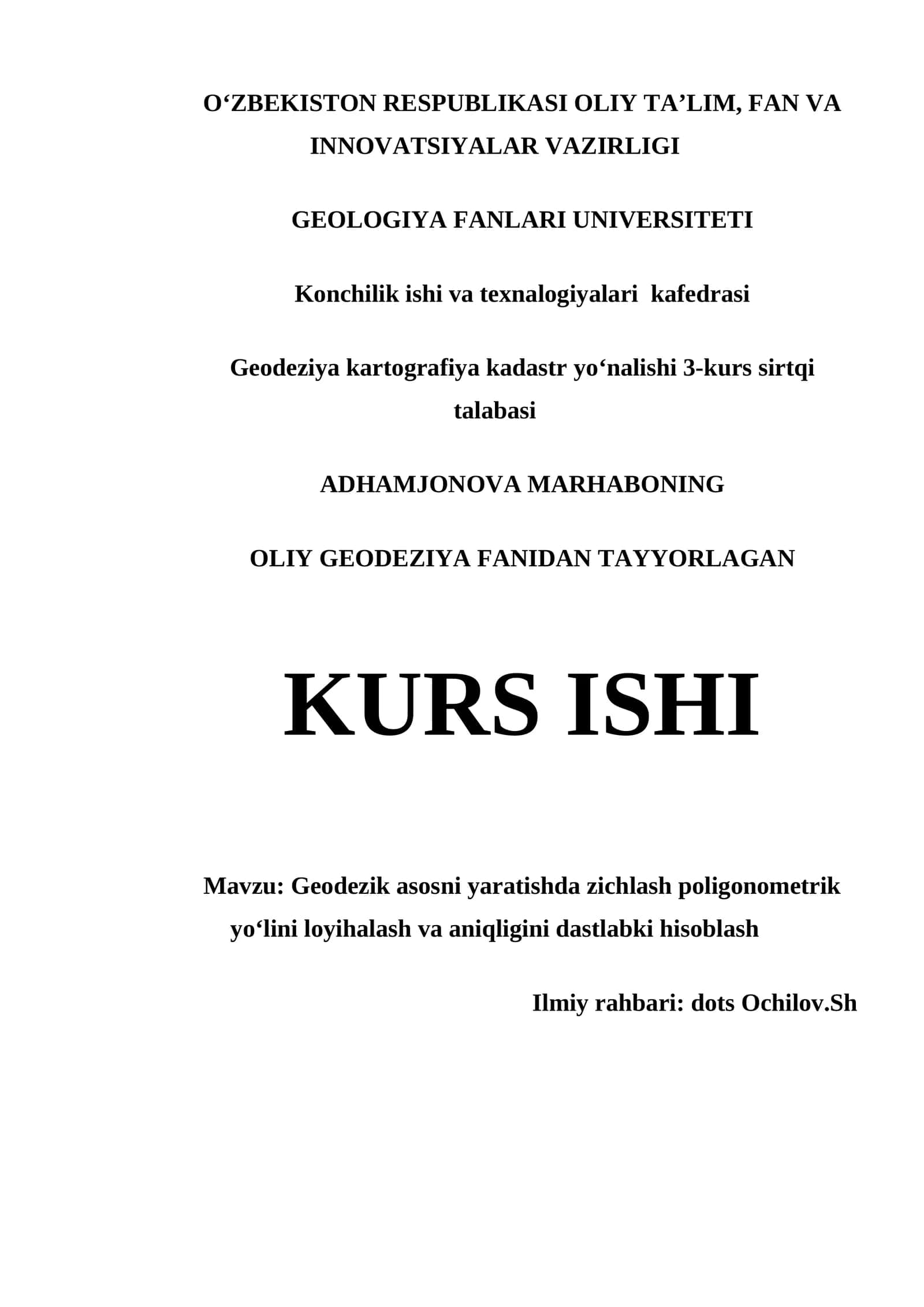 Geodeziya kartografiya kadastr yo'nalishi 3-kurs sirtqi talabasi 1