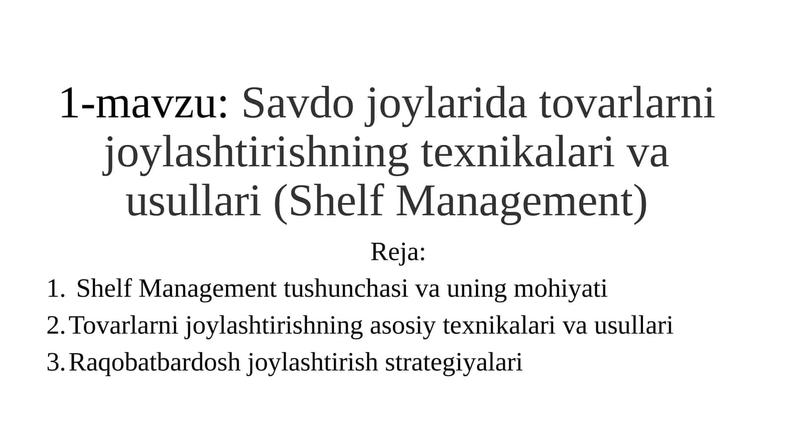 Shelf Management 1