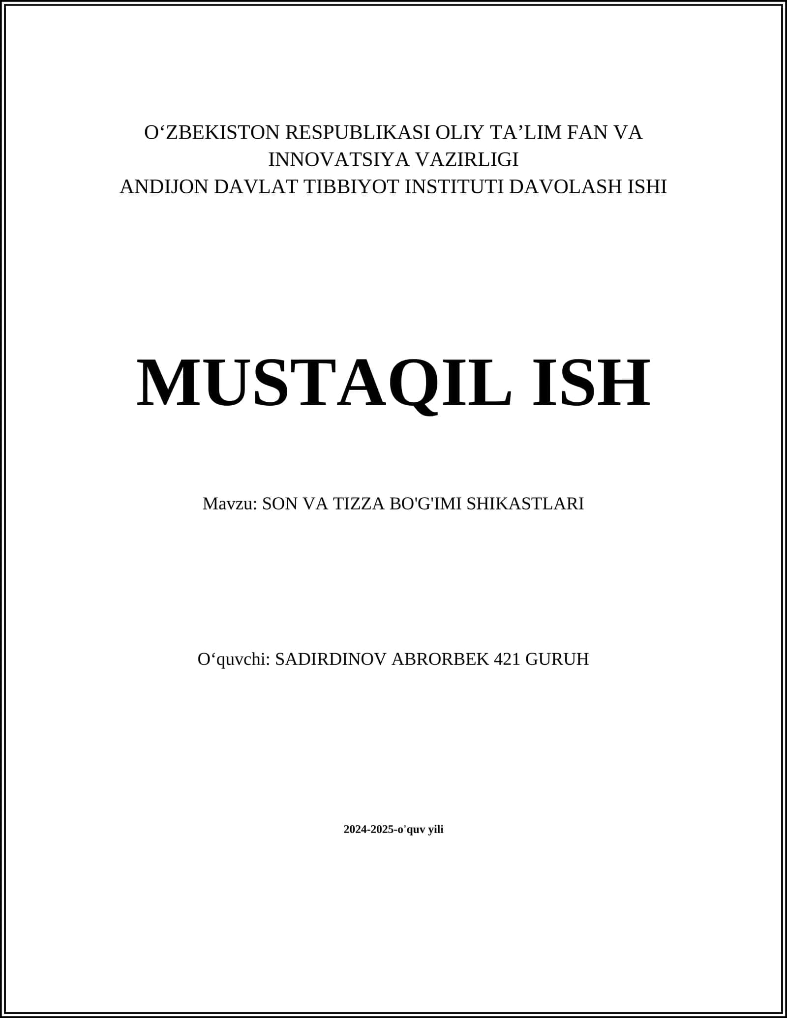 SON VA TIZZA BO'G'IMI SHIKASTLARI 1