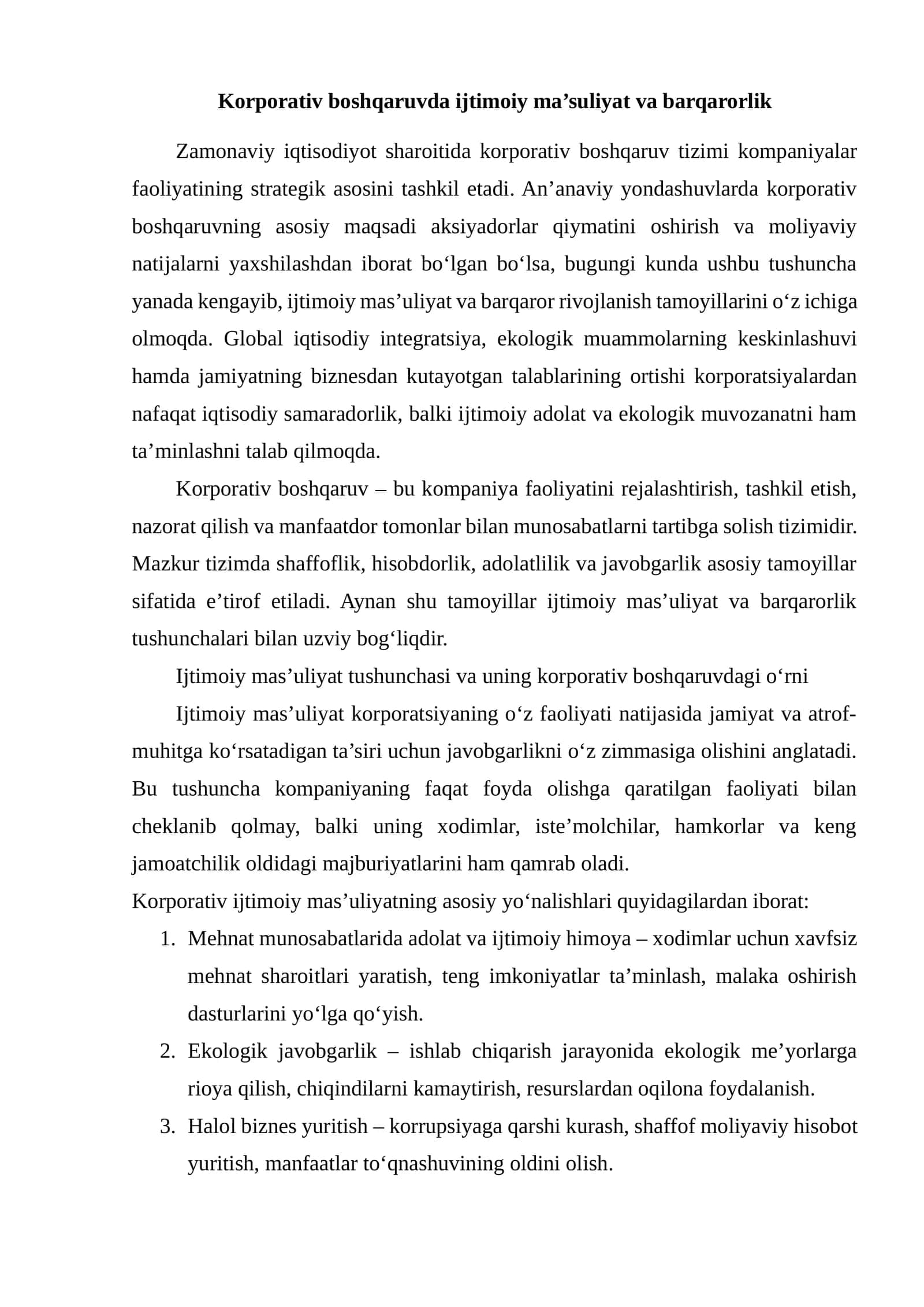 Korporativ boshqaruvda ijtimoiy ma’suliyat va barqarorlik 1