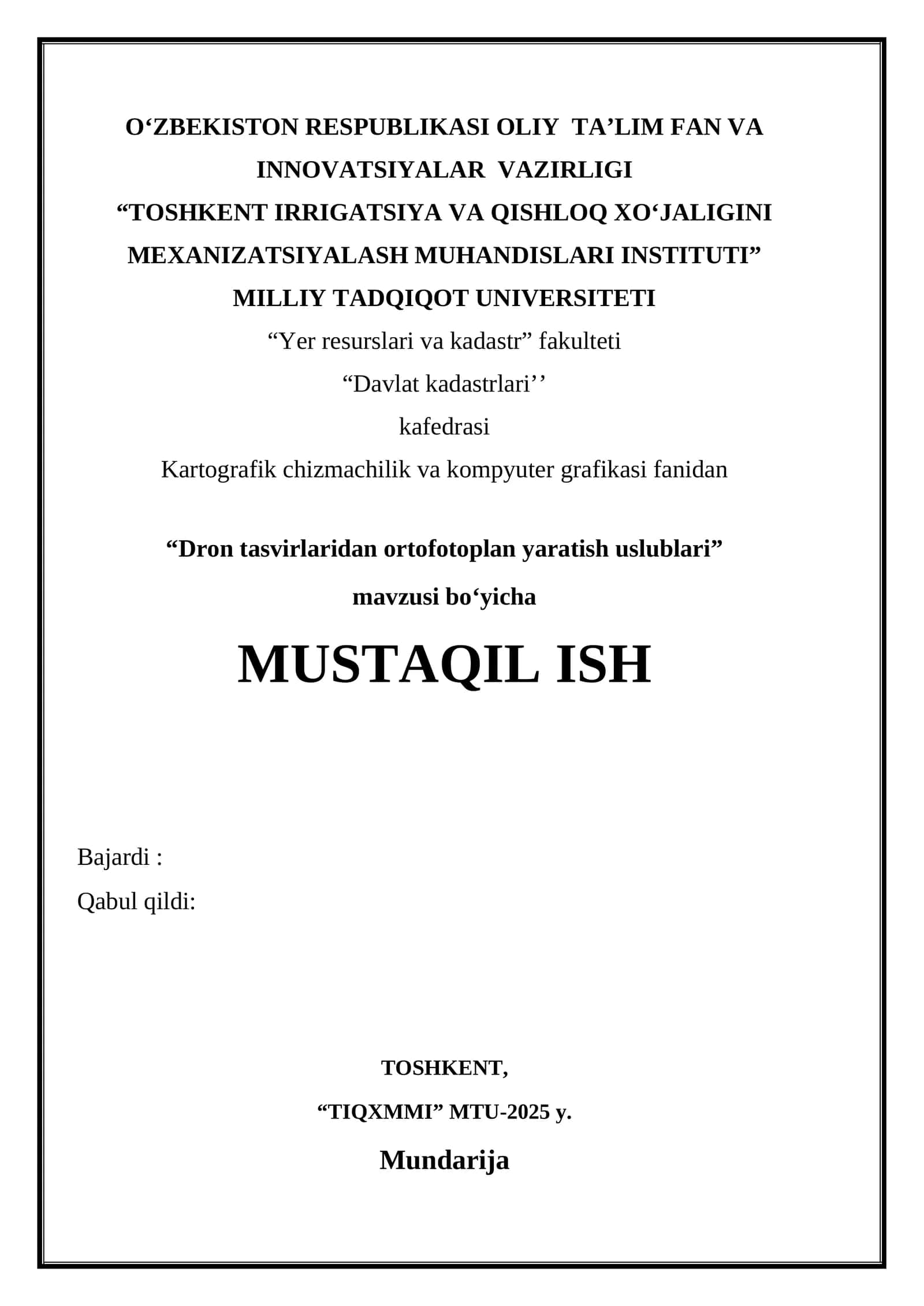 Dron tasvirlaridan ortofotoplan yaratish uslublari 1