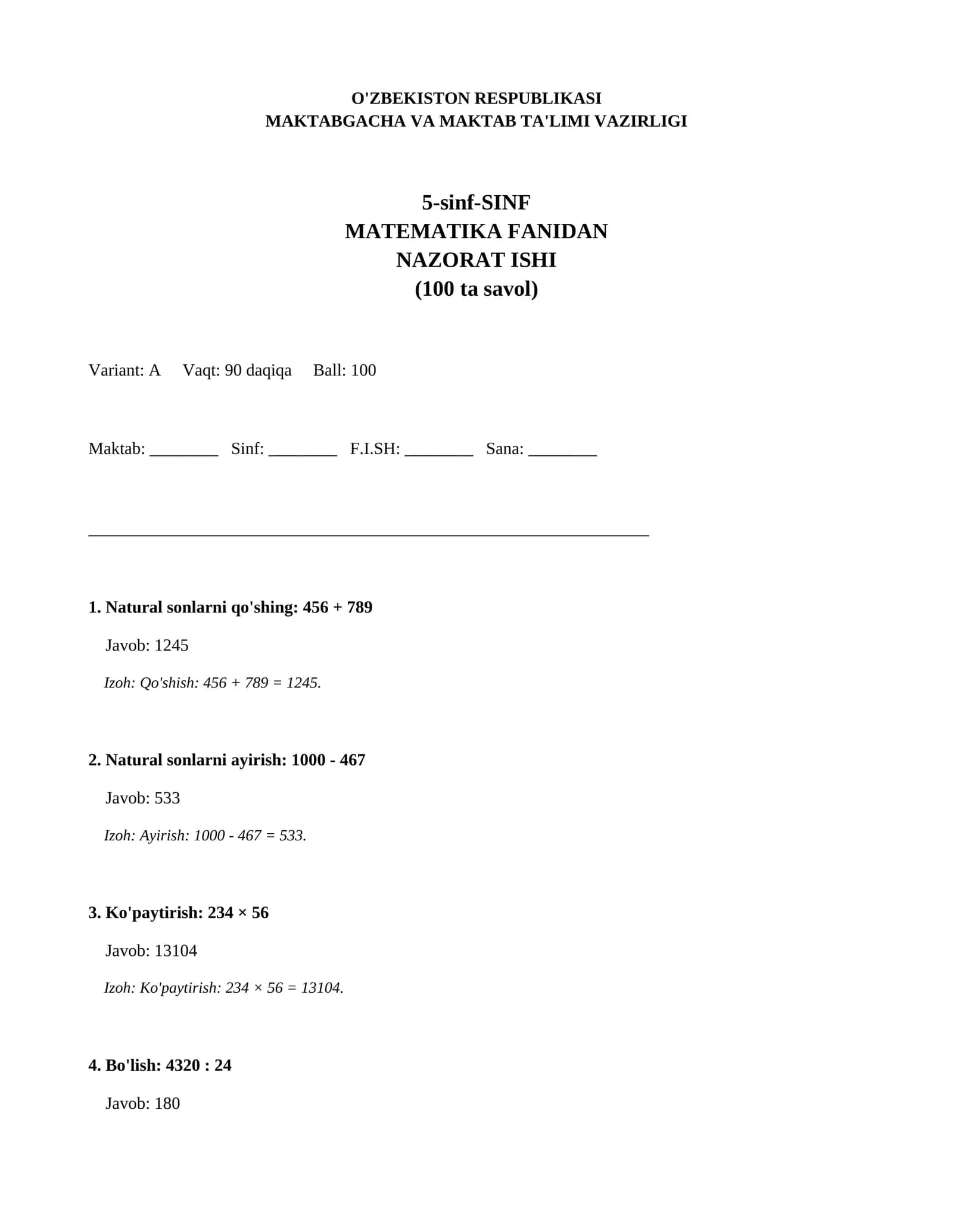 5-sinf-SINF MATEMATIKA FANIDAN NAZORAT ISHI 1