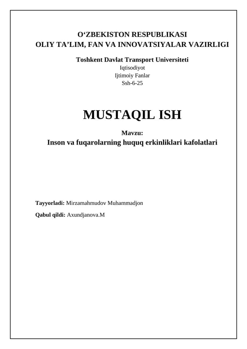 Inson va fuqarolarning huquq erkinliklari kafolatlari 1