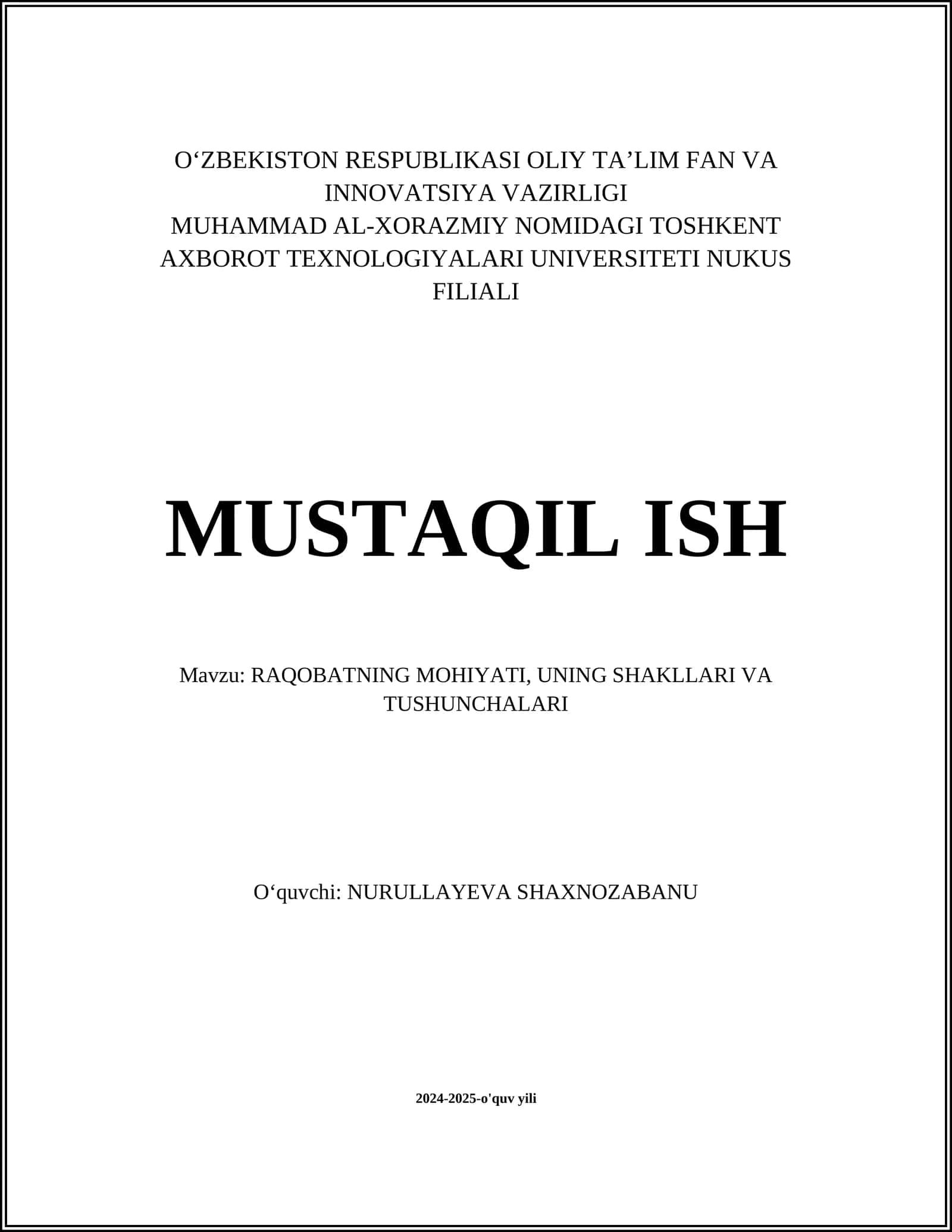 RAQOBATNING MOHIYATI, UNING SHAKLLARI VA TUSHUNCHALARI 1