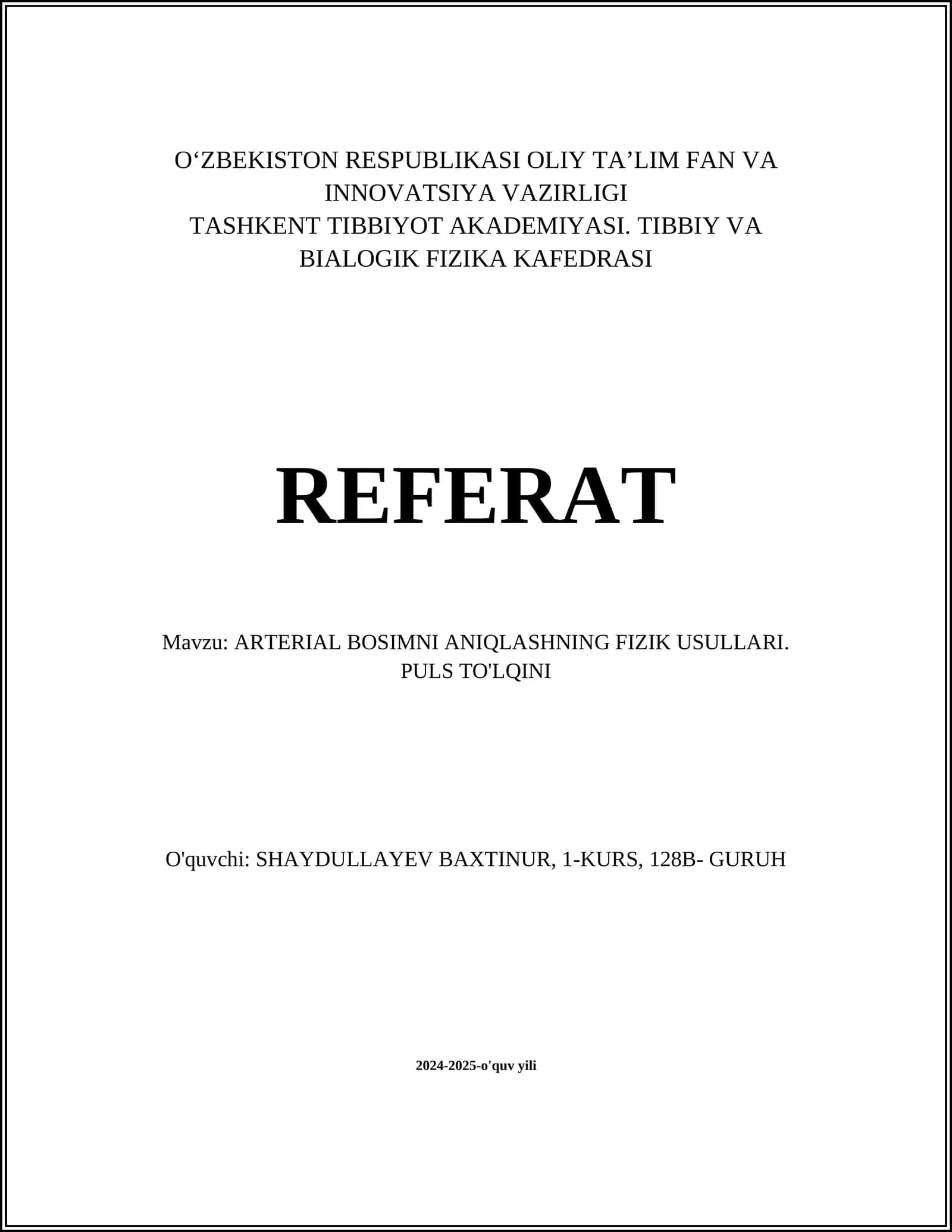 ARTERIAL BOSIMNI ANIQLASHNING FIZIK USULLARI 1