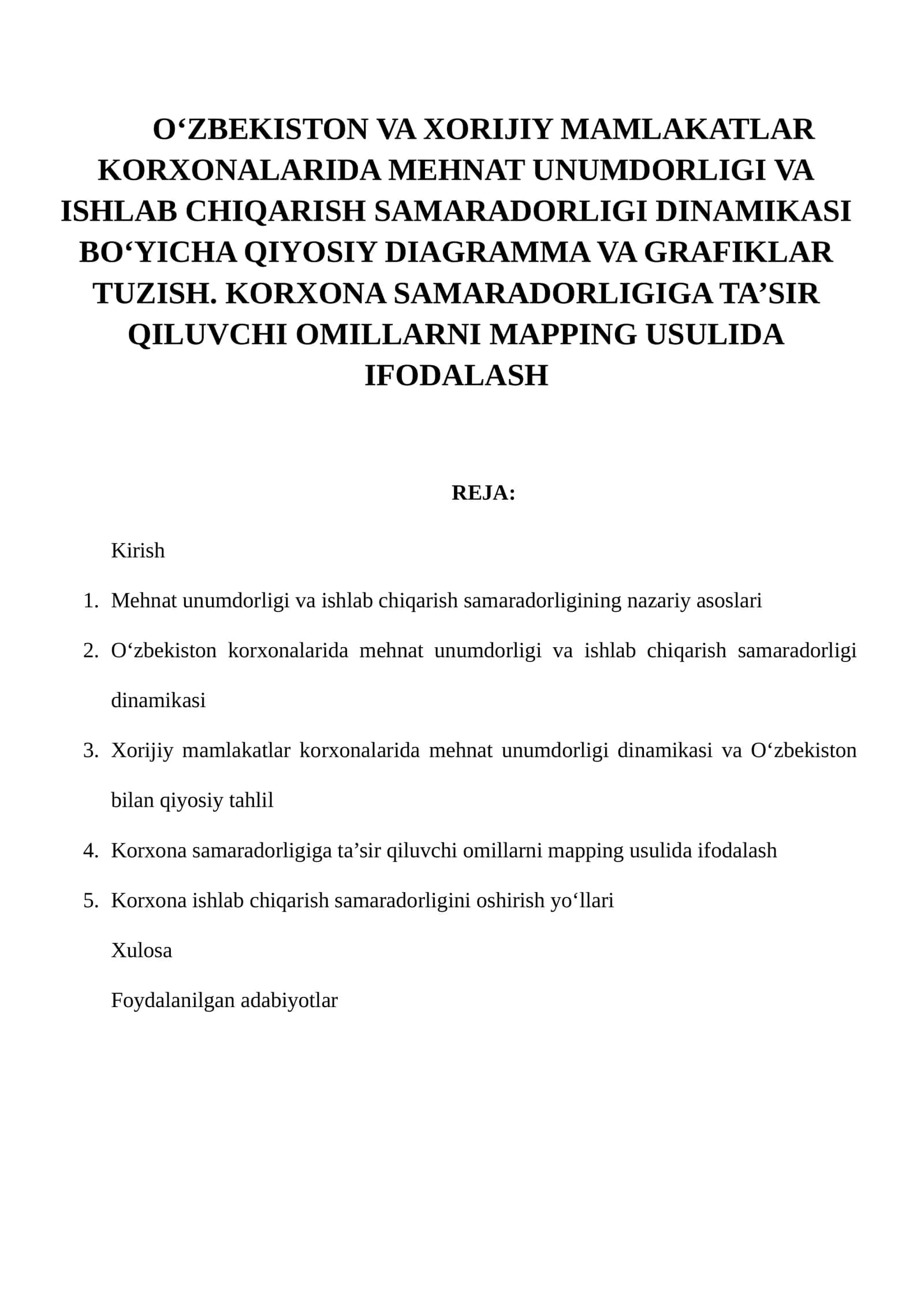 Korxonalarida mehnat unumdorligi va ishlab chiqarish samaradorligi dinamikasi 1