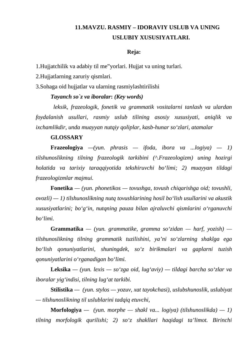 Rasmiy – Idoraviy Uslub va uning Uslubi xususiyatlari 1