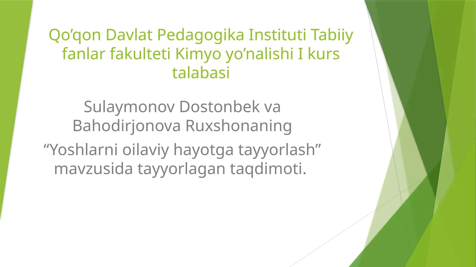 "Yoshlarni oilaviy hayotga tayyorlash" 1