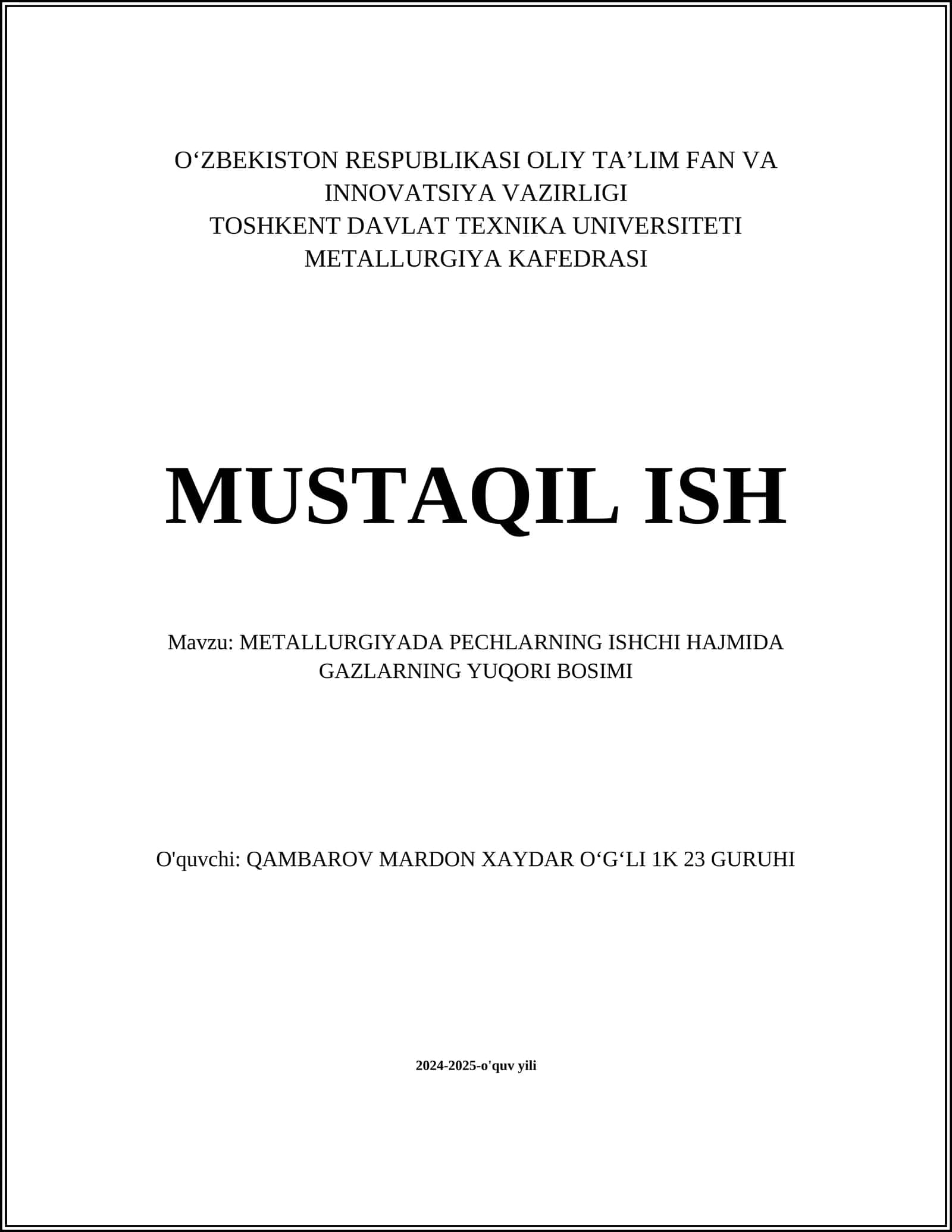 METALLURGIYADA PECHLARNING ISHCHI HAJMIDA GAZLARNING YUQORI BOSIMI 1