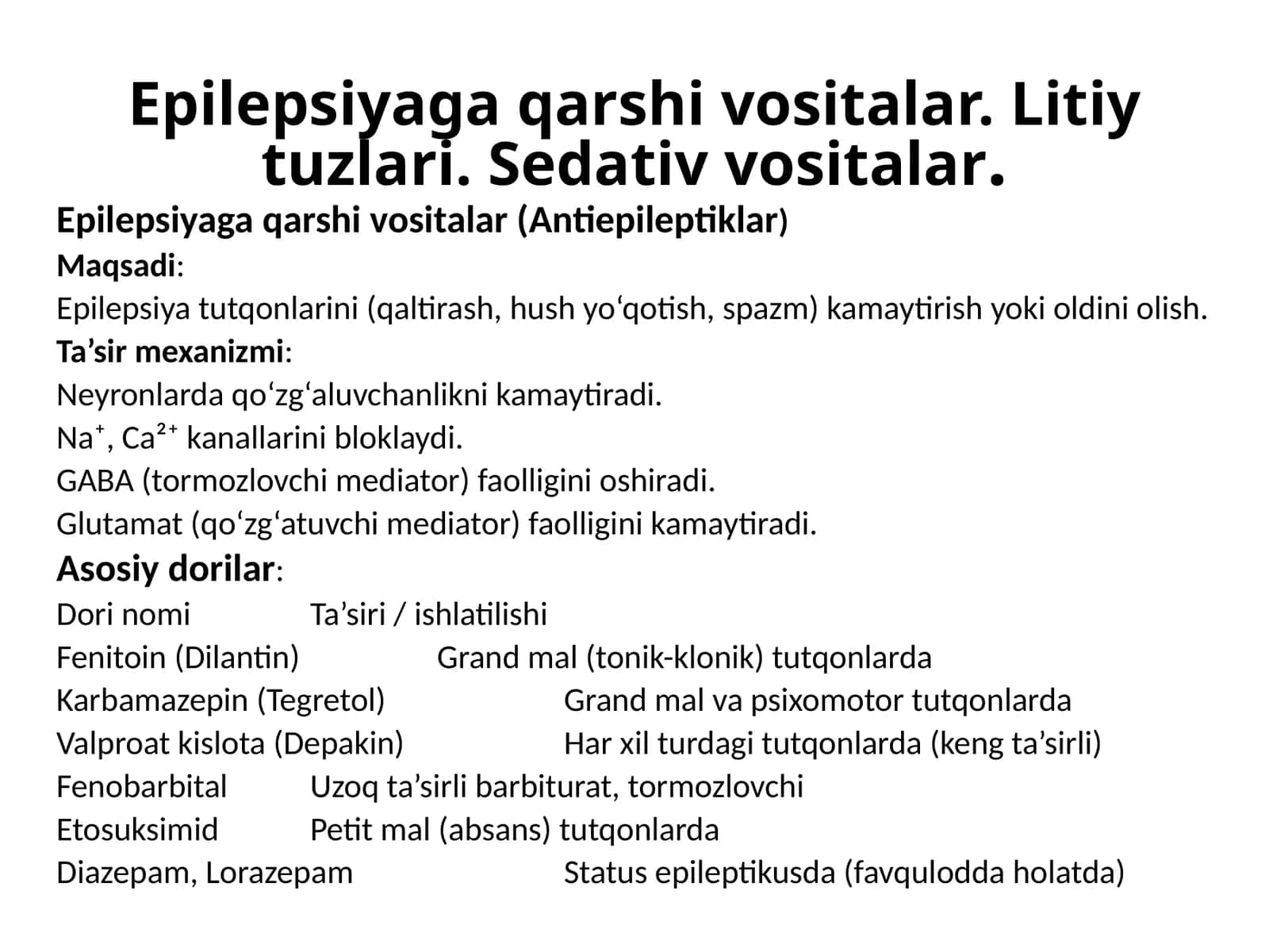 Epilepsiyaga qarshi vositalar (Antiepileptiklar) 1