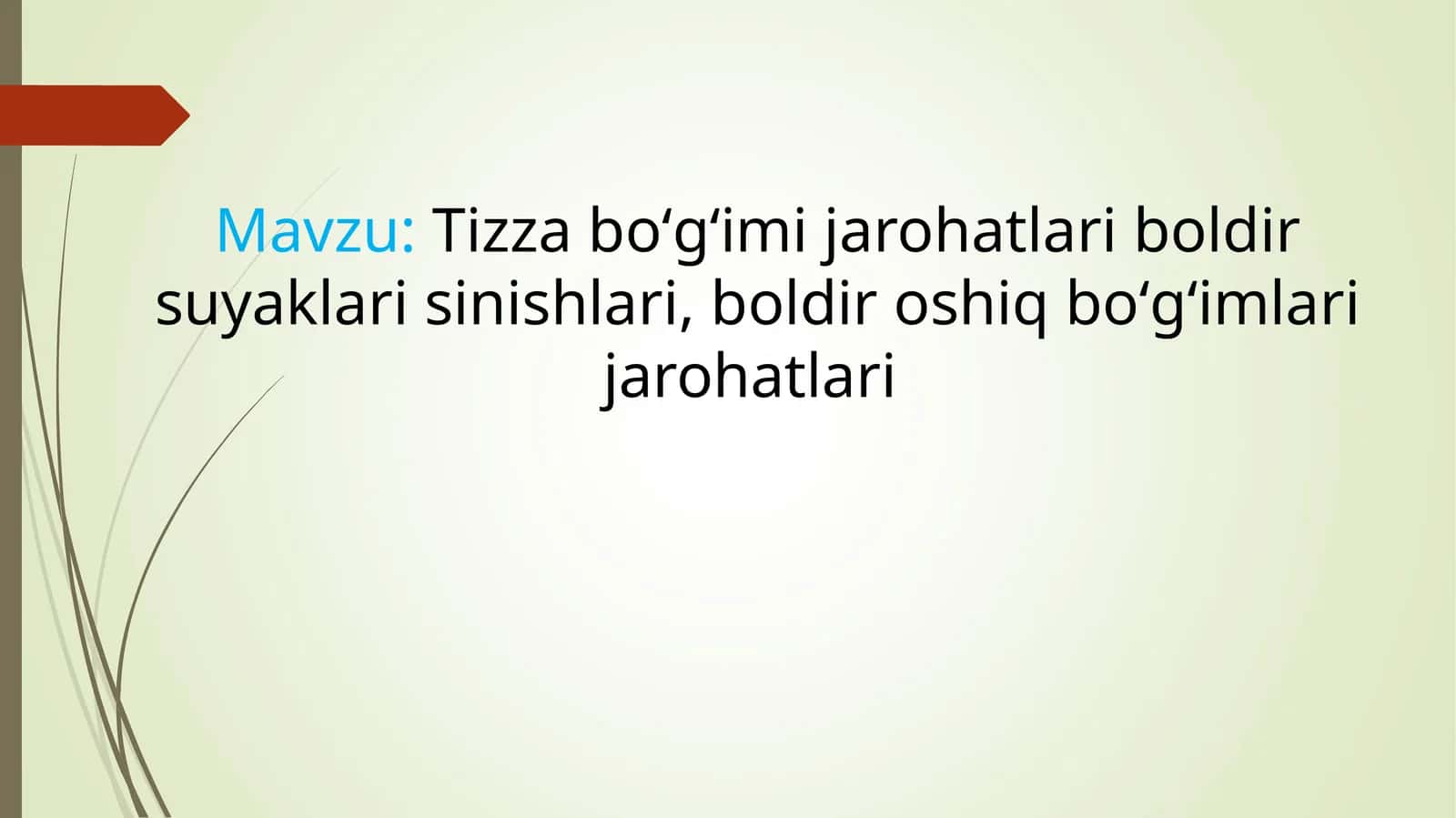 Tizza boʻgʻimi jarohatlari boldir suyaklari sinishlari, boldir oshiq boʻgʻimlari jarohatlari 1