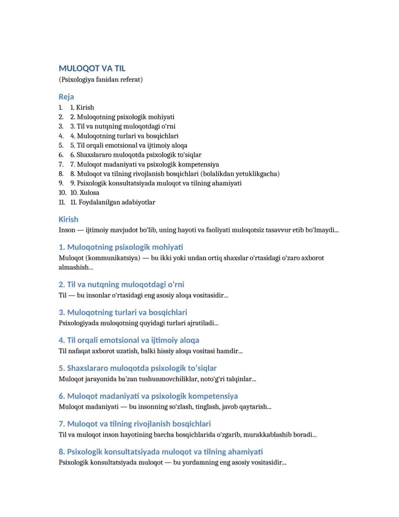 MULOQOT VA TIL (Psixologiya fanidan referat) 1