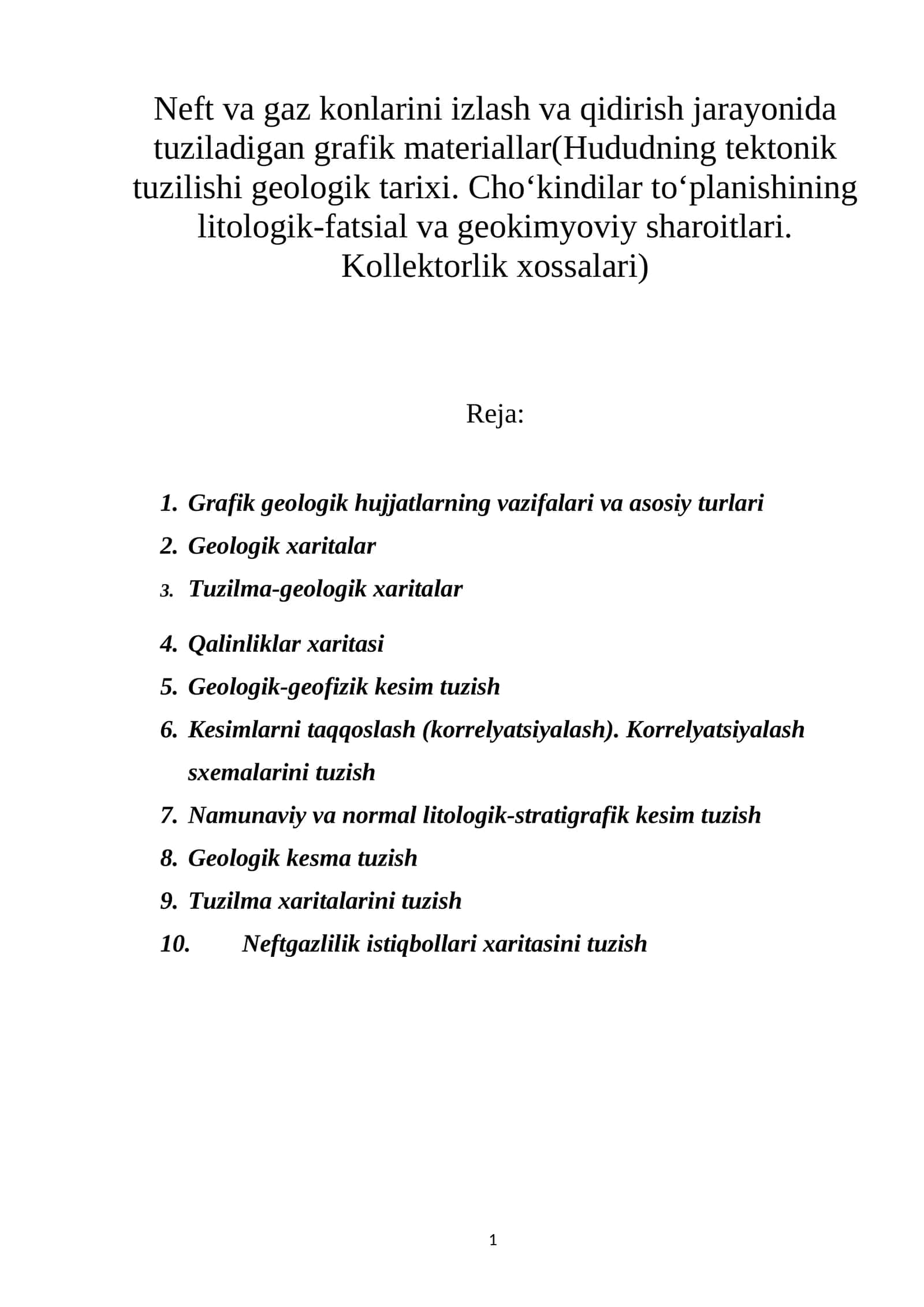 Neft va gaz konlarini izlash va qidirish jarayonida tuziladigan grafik materiallar 1
