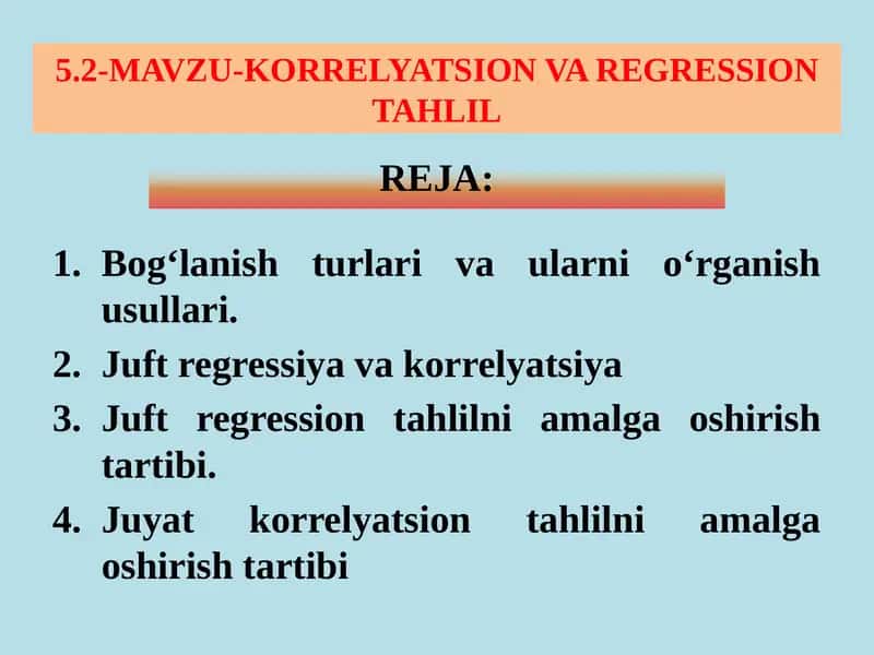 KORRELYATSION VA REGRESSION TAHLIL 1