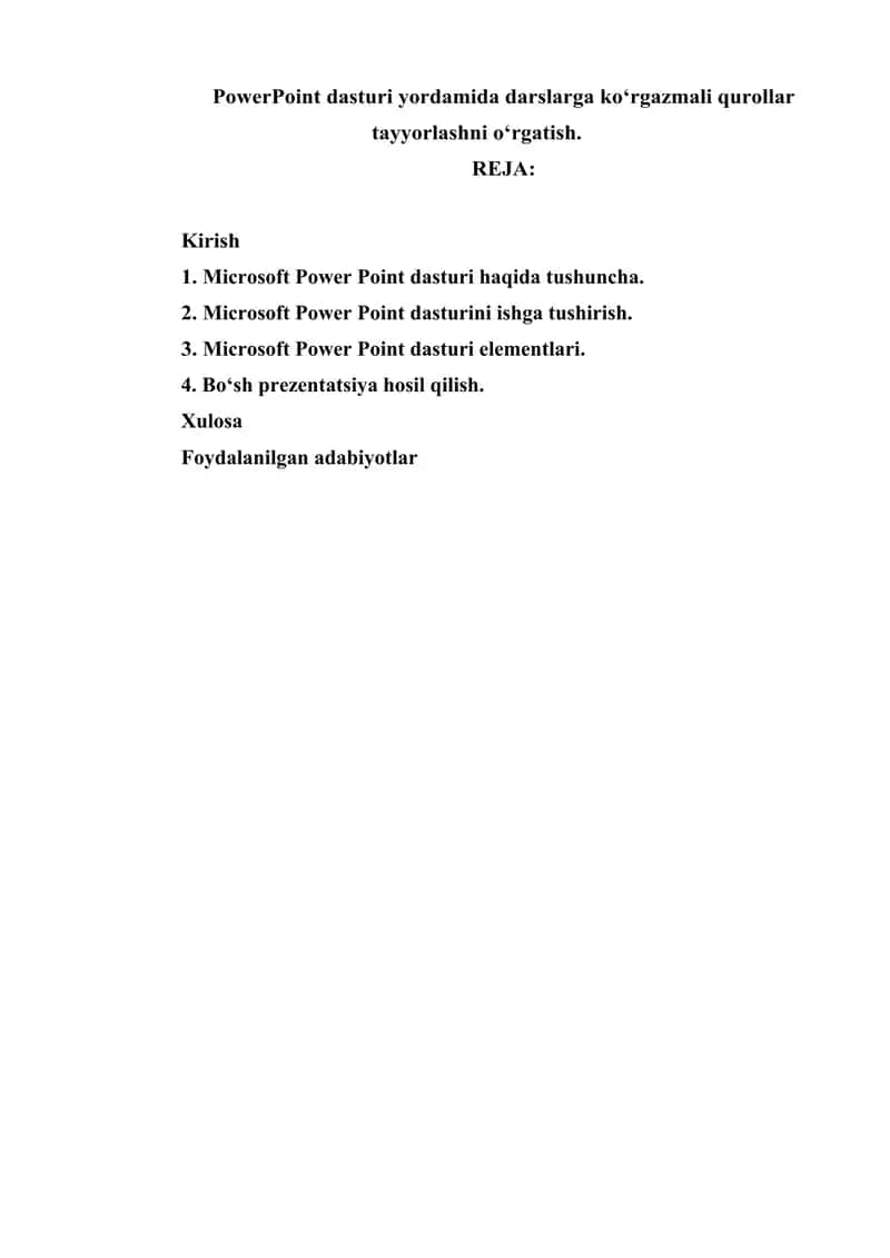 PowerPoint dasturi yordamida darslarga ko'rgazmali qurollar tayyorlashni o'rgatish 1